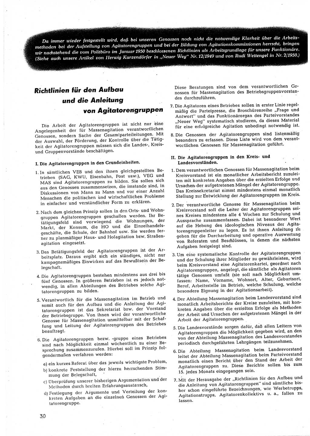 Neuer Weg (NW), Halbmonatsschrift für aktuelle Fragen der Arbeiterbewegung [Zentralkomitee (ZK) Sozialistische Einheitspartei Deutschlands (SED)], 5. Jahrgang [Deutsche Demokratische Republik (DDR)] 1950, Heft 5/30 (NW ZK SED DDR 1950, H. 5/30)