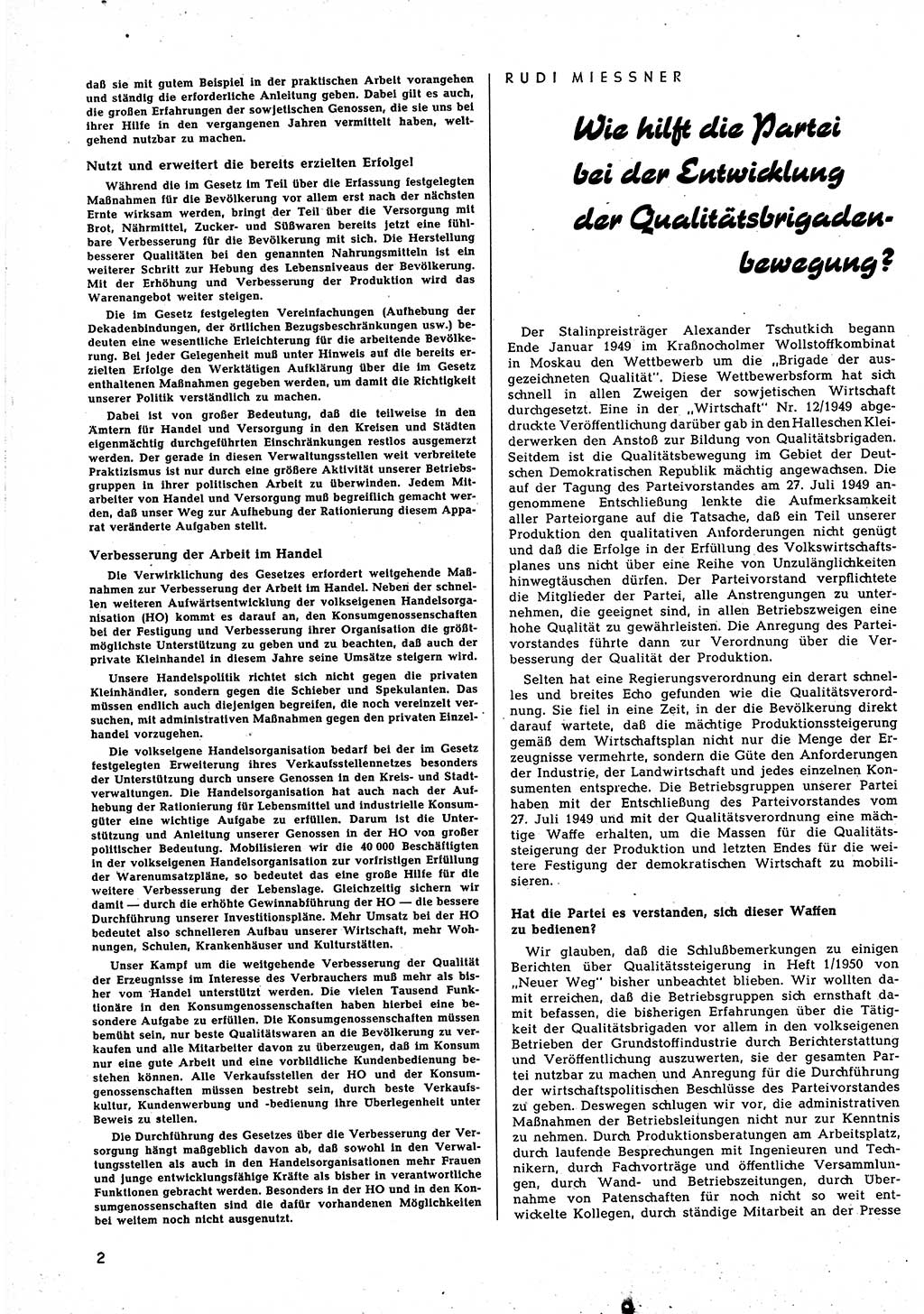 Neuer Weg (NW), Halbmonatsschrift für aktuelle Fragen der Arbeiterbewegung [Zentralkomitee (ZK) Sozialistische Einheitspartei Deutschlands (SED)], 5. Jahrgang [Deutsche Demokratische Republik (DDR)] 1950, Heft 6/2 (NW ZK SED DDR 1950, H. 6/2)