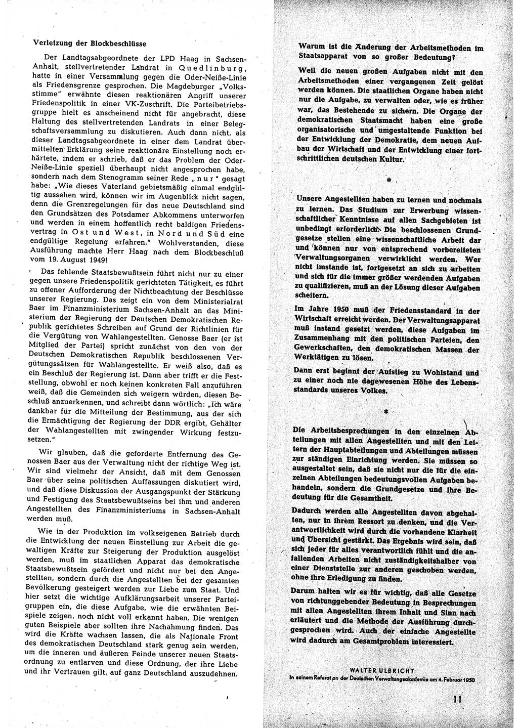 Neuer Weg (NW), Halbmonatsschrift für aktuelle Fragen der Arbeiterbewegung [Zentralkomitee (ZK) Sozialistische Einheitspartei Deutschlands (SED)], 5. Jahrgang [Deutsche Demokratische Republik (DDR)] 1950, Heft 6/11 (NW ZK SED DDR 1950, H. 6/11)