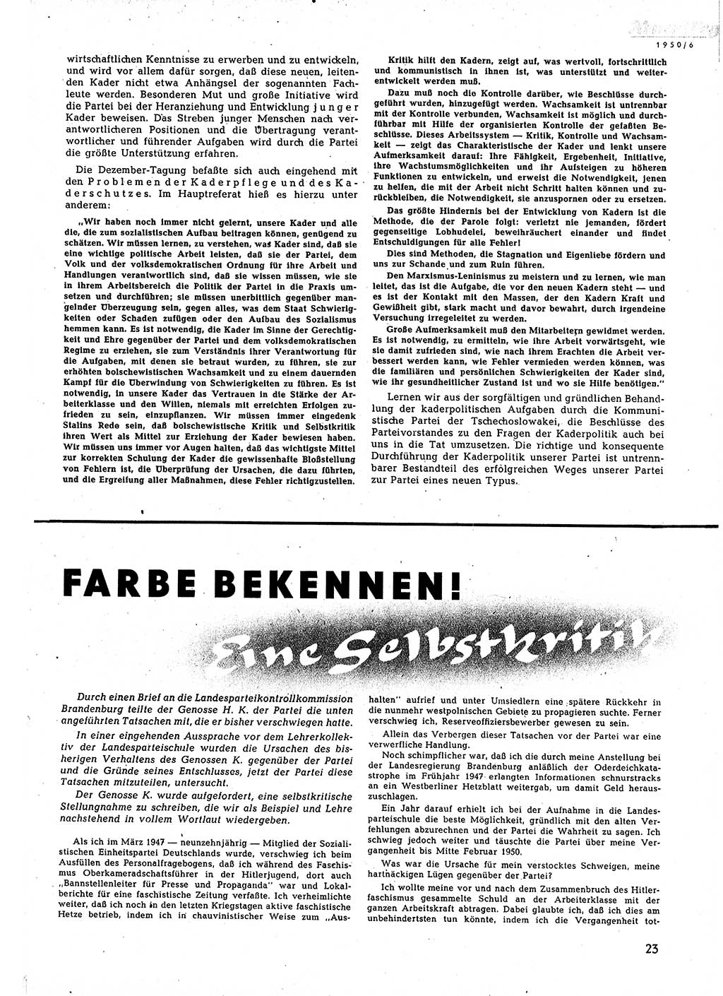 Neuer Weg (NW), Halbmonatsschrift für aktuelle Fragen der Arbeiterbewegung [Zentralkomitee (ZK) Sozialistische Einheitspartei Deutschlands (SED)], 5. Jahrgang [Deutsche Demokratische Republik (DDR)] 1950, Heft 6/23 (NW ZK SED DDR 1950, H. 6/23)