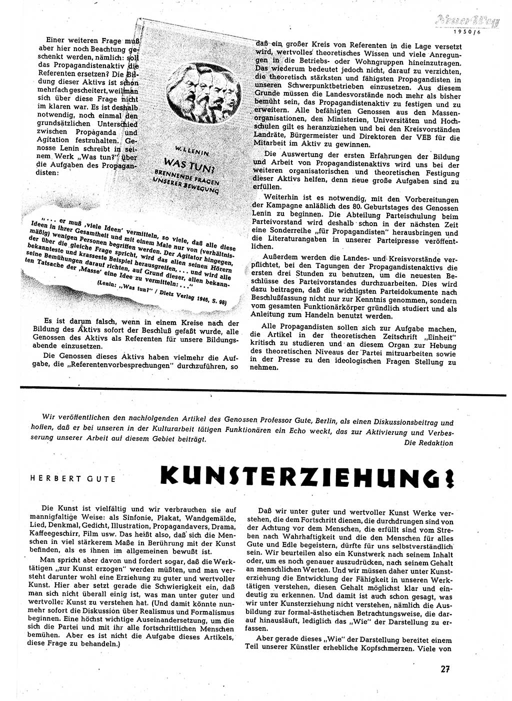 Neuer Weg (NW), Halbmonatsschrift für aktuelle Fragen der Arbeiterbewegung [Zentralkomitee (ZK) Sozialistische Einheitspartei Deutschlands (SED)], 5. Jahrgang [Deutsche Demokratische Republik (DDR)] 1950, Heft 6/27 (NW ZK SED DDR 1950, H. 6/27)