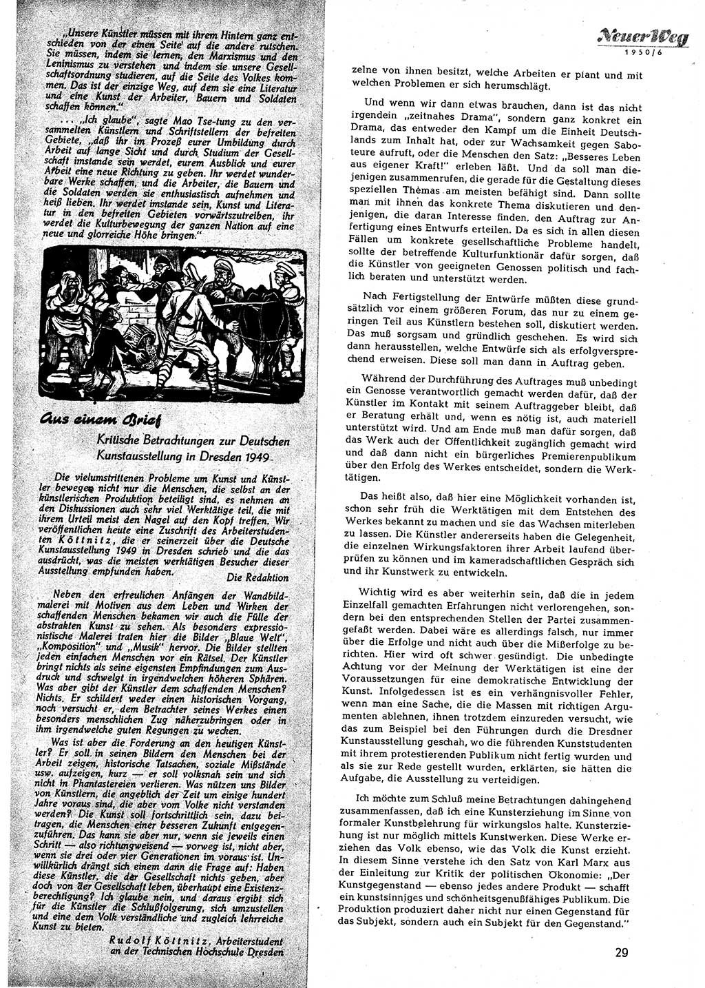 Neuer Weg (NW), Halbmonatsschrift für aktuelle Fragen der Arbeiterbewegung [Zentralkomitee (ZK) Sozialistische Einheitspartei Deutschlands (SED)], 5. Jahrgang [Deutsche Demokratische Republik (DDR)] 1950, Heft 6/29 (NW ZK SED DDR 1950, H. 6/29)