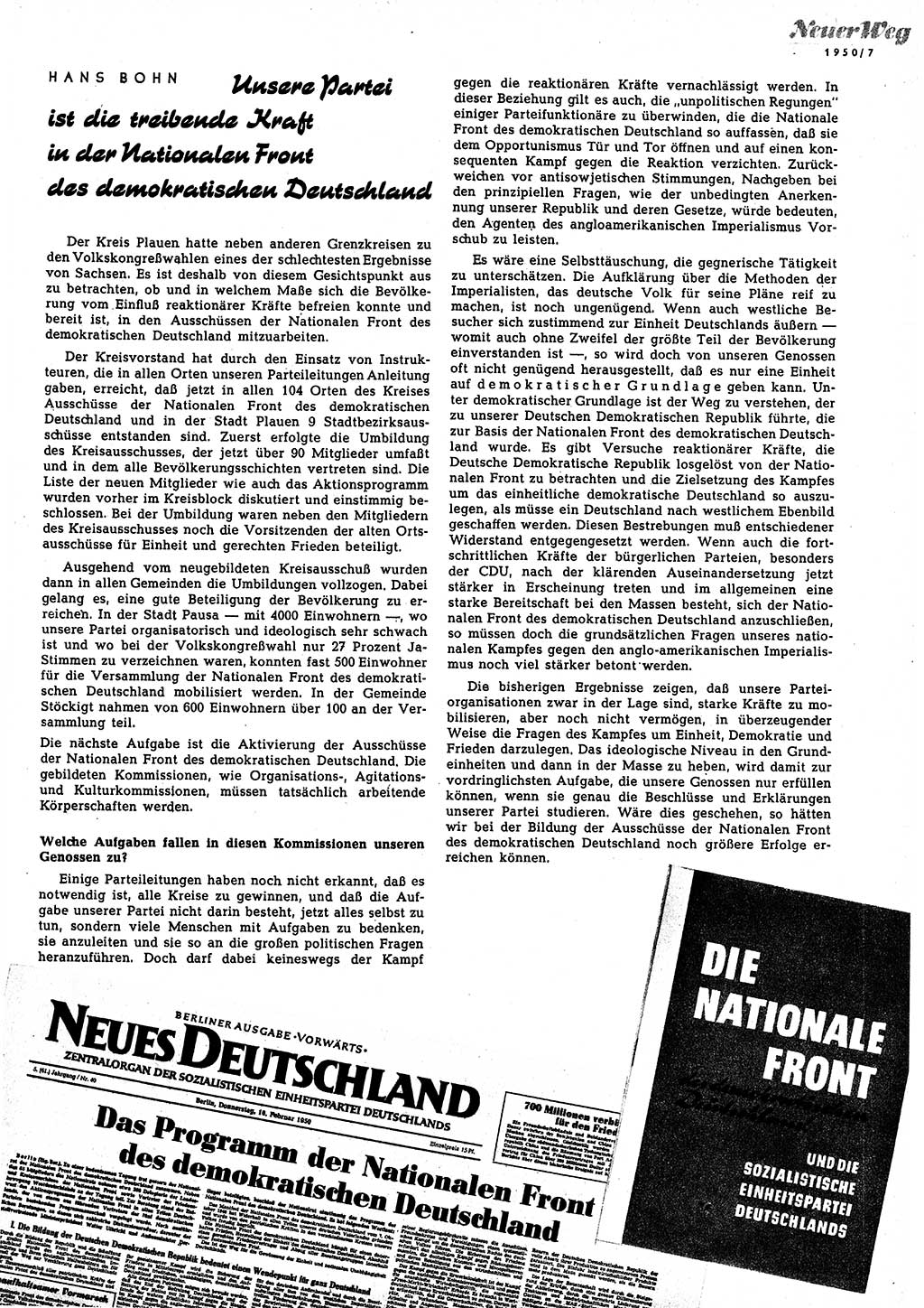 Neuer Weg (NW), Halbmonatsschrift für aktuelle Fragen der Arbeiterbewegung [Zentralkomitee (ZK) Sozialistische Einheitspartei Deutschlands (SED)], 5. Jahrgang [Deutsche Demokratische Republik (DDR)] 1950, Heft 7/5 (NW ZK SED DDR 1950, H. 7/5)