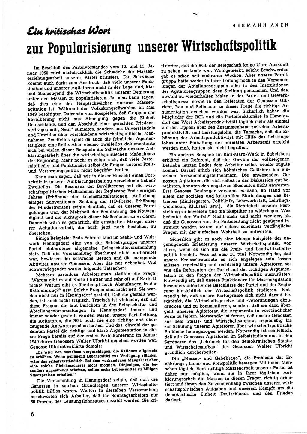 Neuer Weg (NW), Halbmonatsschrift für aktuelle Fragen der Arbeiterbewegung [Zentralkomitee (ZK) Sozialistische Einheitspartei Deutschlands (SED)], 5. Jahrgang [Deutsche Demokratische Republik (DDR)] 1950, Heft 7/6 (NW ZK SED DDR 1950, H. 7/6)