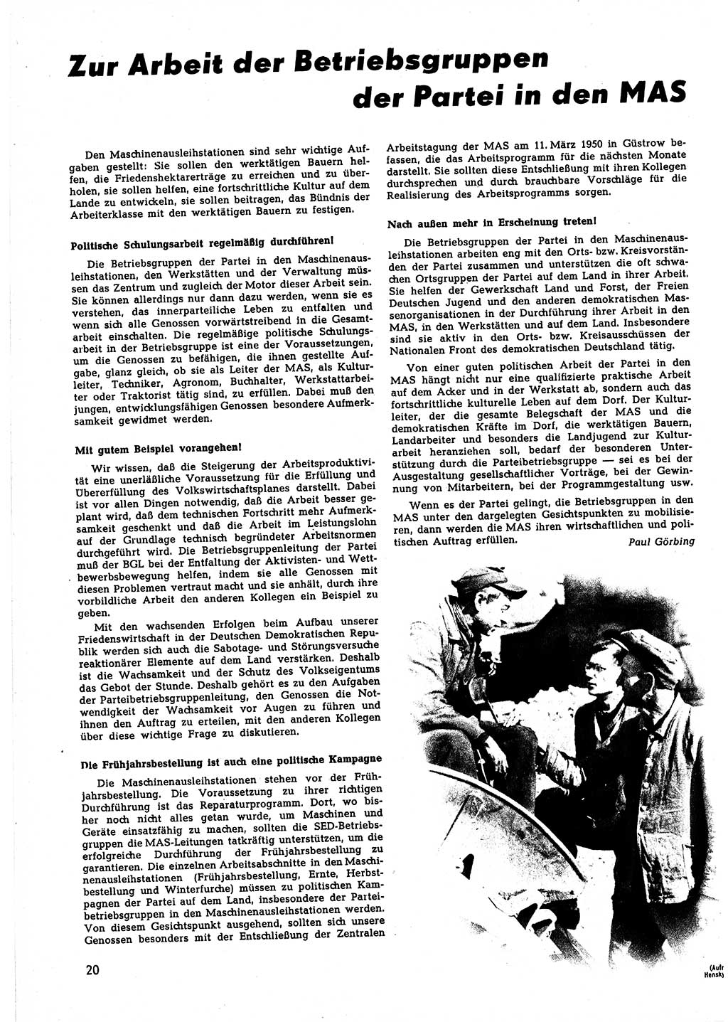 Neuer Weg (NW), Halbmonatsschrift für aktuelle Fragen der Arbeiterbewegung [Zentralkomitee (ZK) Sozialistische Einheitspartei Deutschlands (SED)], 5. Jahrgang [Deutsche Demokratische Republik (DDR)] 1950, Heft 7/20 (NW ZK SED DDR 1950, H. 7/20)