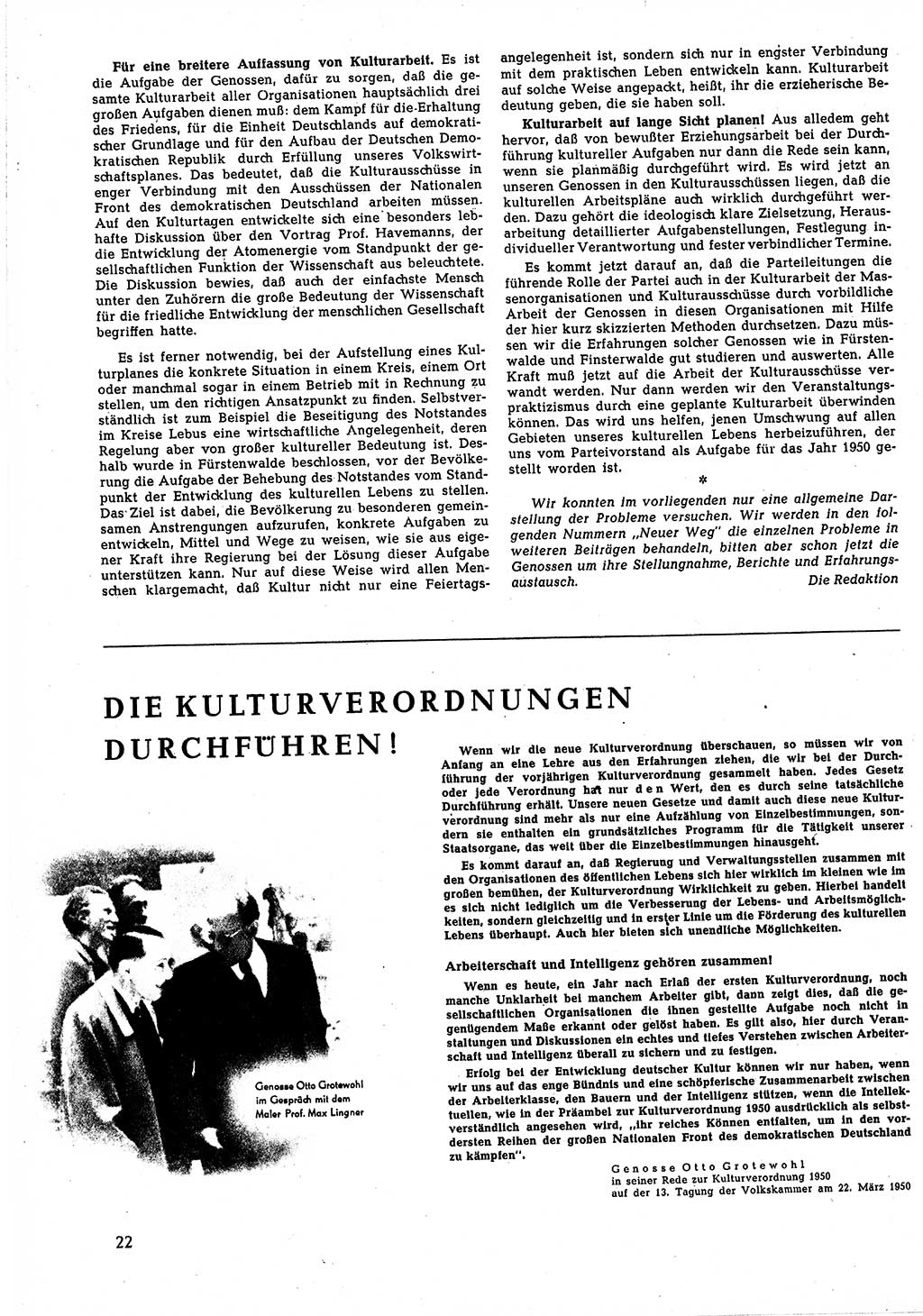 Neuer Weg (NW), Halbmonatsschrift für aktuelle Fragen der Arbeiterbewegung [Zentralkomitee (ZK) Sozialistische Einheitspartei Deutschlands (SED)], 5. Jahrgang [Deutsche Demokratische Republik (DDR)] 1950, Heft 7/22 (NW ZK SED DDR 1950, H. 7/22)