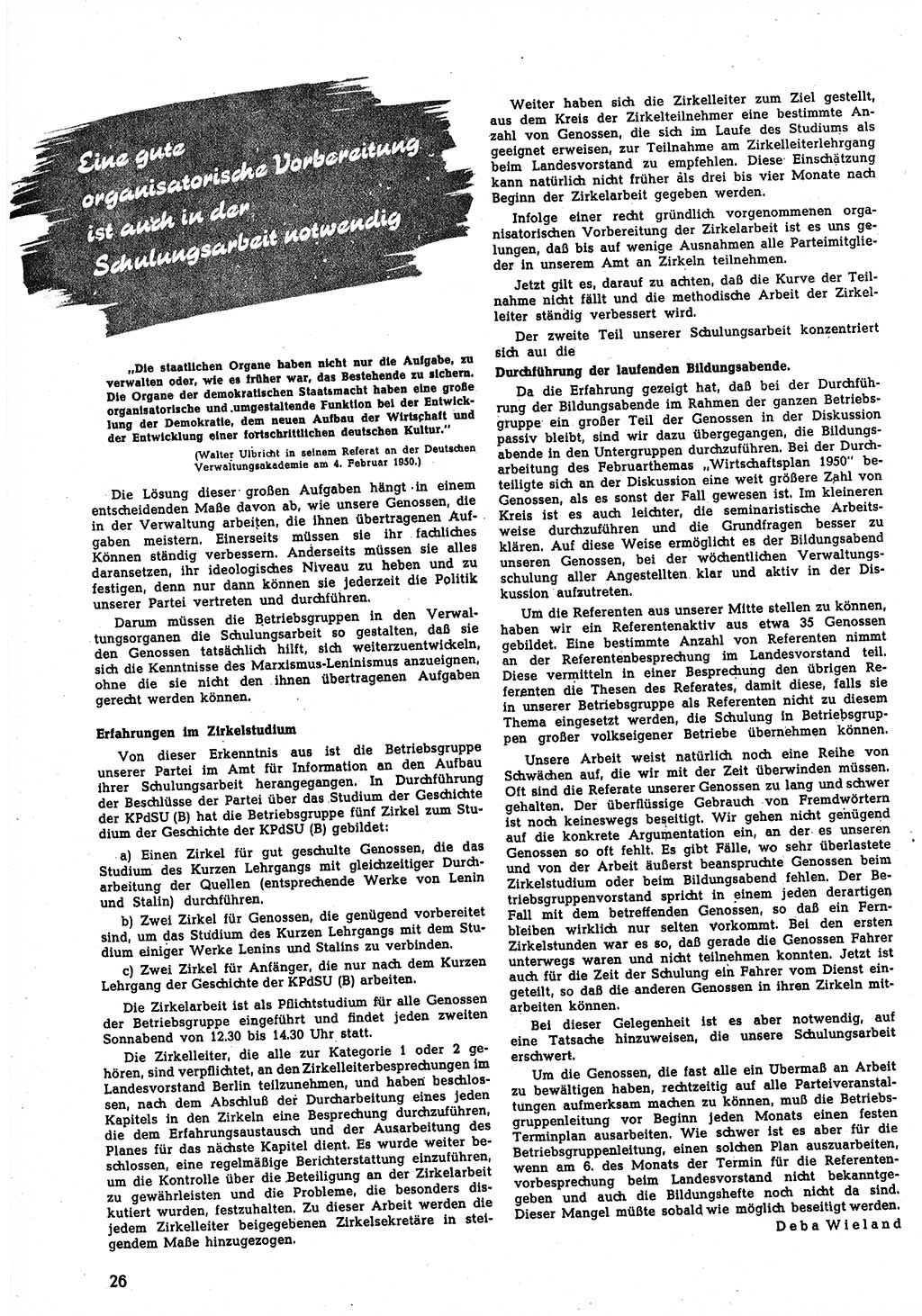 Neuer Weg (NW), Halbmonatsschrift für aktuelle Fragen der Arbeiterbewegung [Zentralkomitee (ZK) Sozialistische Einheitspartei Deutschlands (SED)], 5. Jahrgang [Deutsche Demokratische Republik (DDR)] 1950, Heft 8/26 (NW ZK SED DDR 1950, H. 8/26)