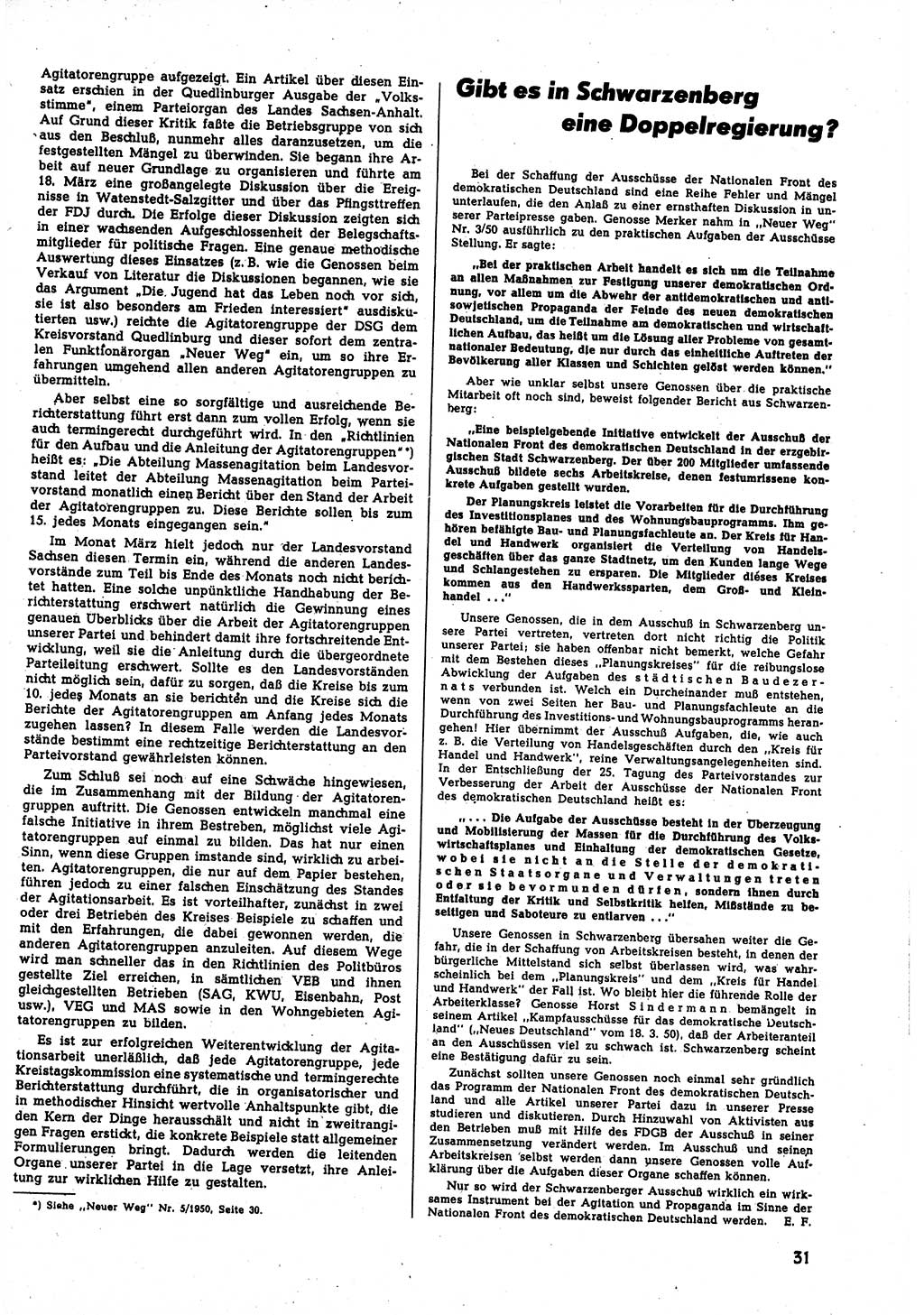 Neuer Weg (NW), Halbmonatsschrift für aktuelle Fragen der Arbeiterbewegung [Zentralkomitee (ZK) Sozialistische Einheitspartei Deutschlands (SED)], 5. Jahrgang [Deutsche Demokratische Republik (DDR)] 1950, Heft 8/31 (NW ZK SED DDR 1950, H. 8/31)