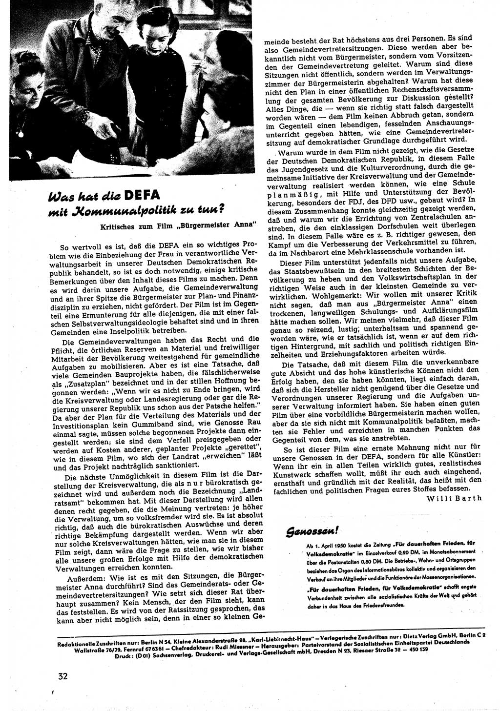 Neuer Weg (NW), Halbmonatsschrift für aktuelle Fragen der Arbeiterbewegung [Zentralkomitee (ZK) Sozialistische Einheitspartei Deutschlands (SED)], 5. Jahrgang [Deutsche Demokratische Republik (DDR)] 1950, Heft 8/32 (NW ZK SED DDR 1950, H. 8/32)