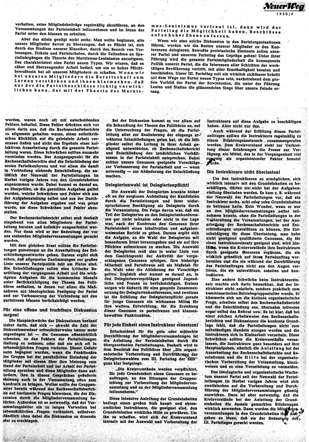 Neuer Weg (NW), Halbmonatsschrift für aktuelle Fragen der Arbeiterbewegung [Zentralkomitee (ZK) Sozialistische Einheitspartei Deutschlands (SED)], 5. Jahrgang [Deutsche Demokratische Republik (DDR)] 1950, Heft 9/3 (NW ZK SED DDR 1950, H. 9/3)