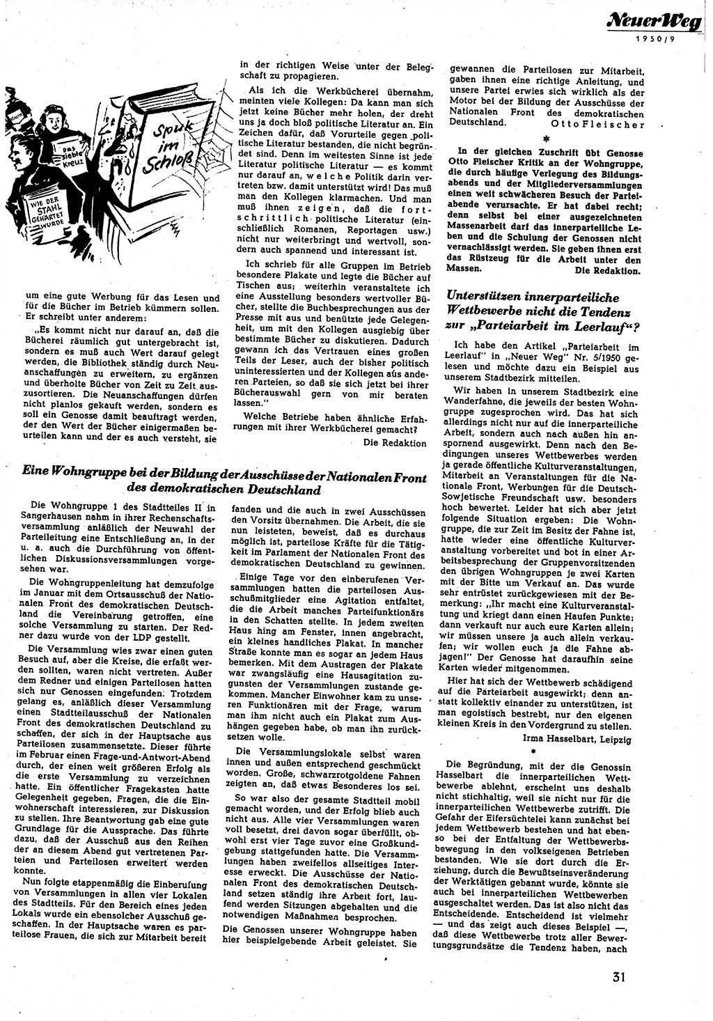 Neuer Weg (NW), Halbmonatsschrift für aktuelle Fragen der Arbeiterbewegung [Zentralkomitee (ZK) Sozialistische Einheitspartei Deutschlands (SED)], 5. Jahrgang [Deutsche Demokratische Republik (DDR)] 1950, Heft 9/31 (NW ZK SED DDR 1950, H. 9/31)