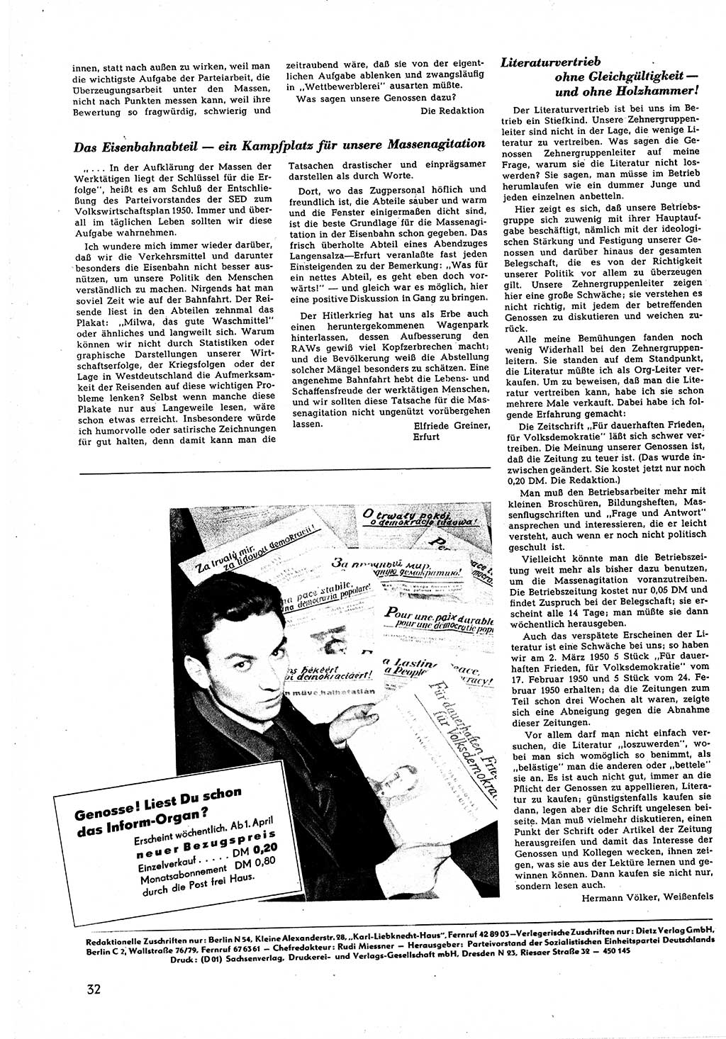 Neuer Weg (NW), Halbmonatsschrift für aktuelle Fragen der Arbeiterbewegung [Zentralkomitee (ZK) Sozialistische Einheitspartei Deutschlands (SED)], 5. Jahrgang [Deutsche Demokratische Republik (DDR)] 1950, Heft 9/32 (NW ZK SED DDR 1950, H. 9/32)