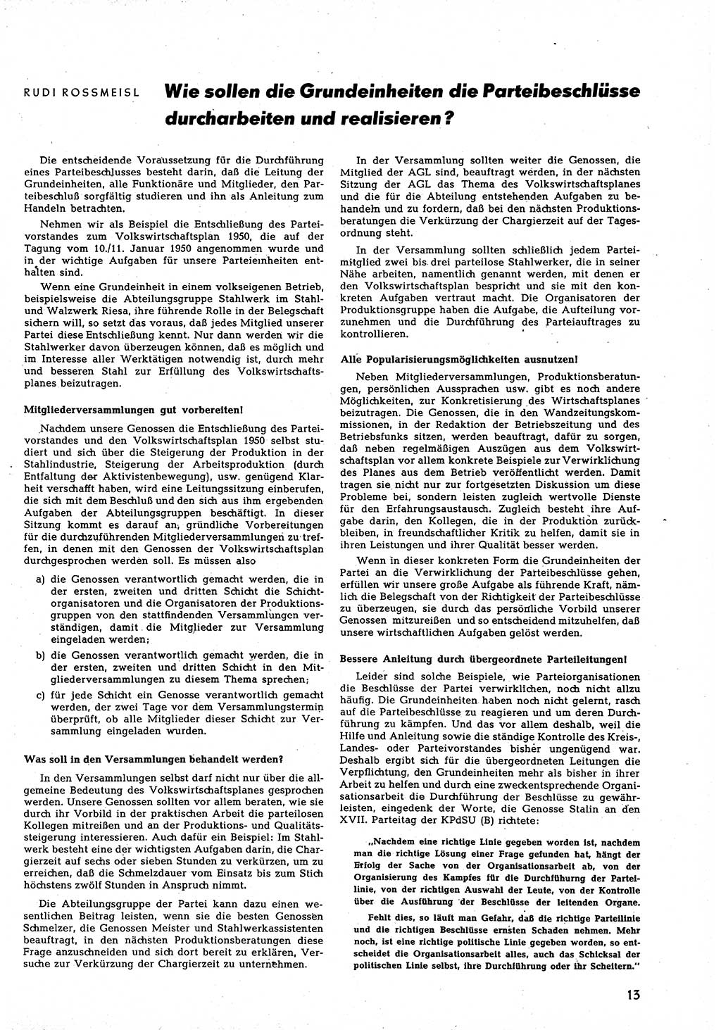 Neuer Weg (NW), Halbmonatsschrift für aktuelle Fragen der Arbeiterbewegung [Zentralkomitee (ZK) Sozialistische Einheitspartei Deutschlands (SED)], 5. Jahrgang [Deutsche Demokratische Republik (DDR)] 1950, Heft 10/13 (NW ZK SED DDR 1950, H. 10/13)