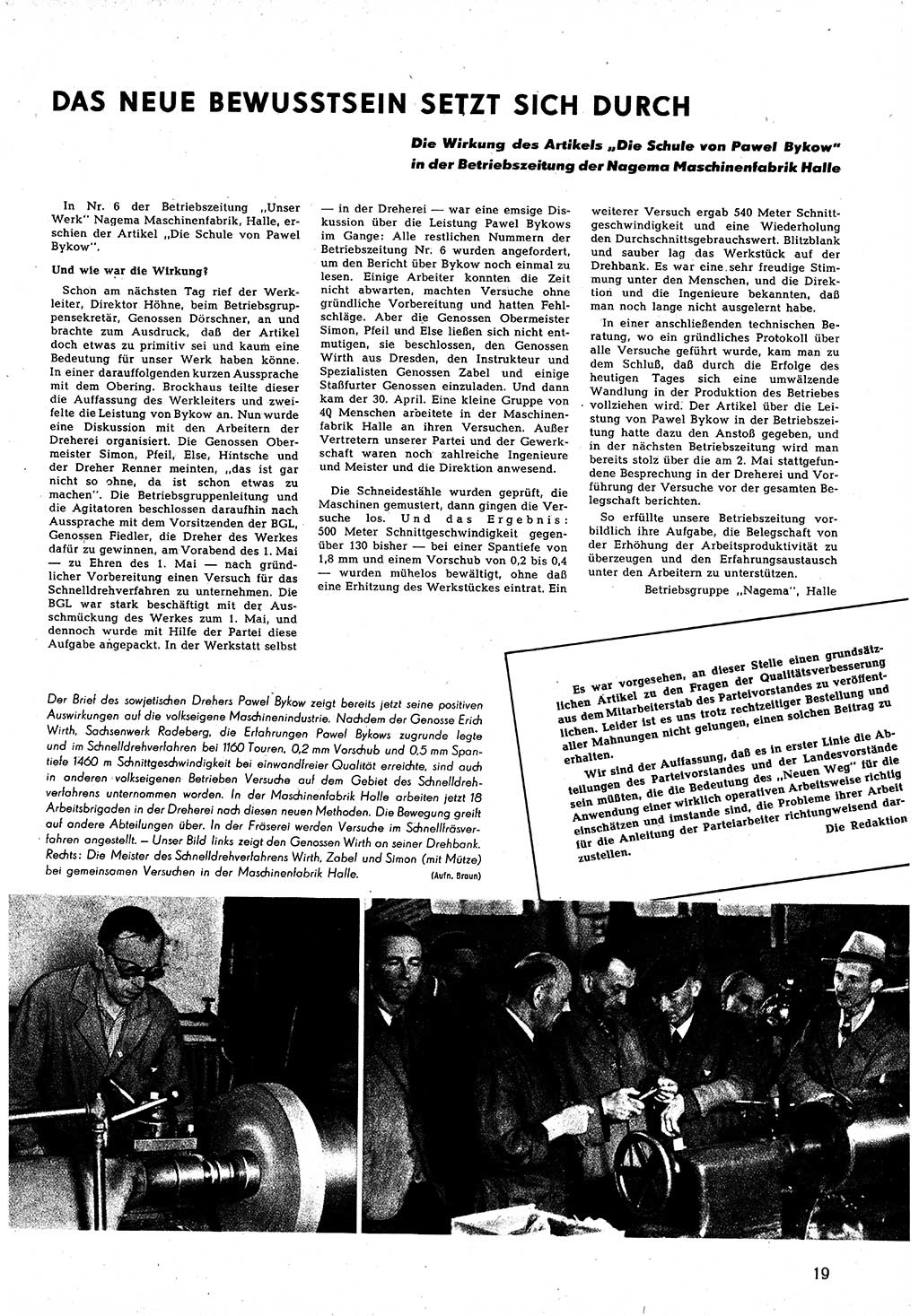 Neuer Weg (NW), Halbmonatsschrift für aktuelle Fragen der Arbeiterbewegung [Zentralkomitee (ZK) Sozialistische Einheitspartei Deutschlands (SED)], 5. Jahrgang [Deutsche Demokratische Republik (DDR)] 1950, Heft 10/19 (NW ZK SED DDR 1950, H. 10/19)