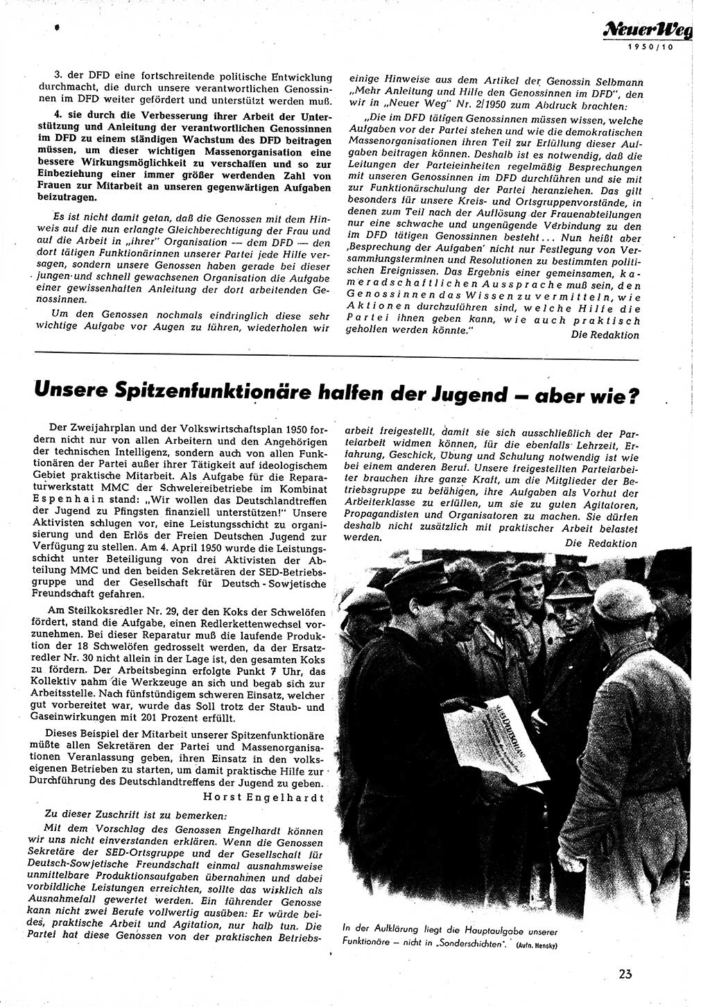 Neuer Weg (NW), Halbmonatsschrift für aktuelle Fragen der Arbeiterbewegung [Zentralkomitee (ZK) Sozialistische Einheitspartei Deutschlands (SED)], 5. Jahrgang [Deutsche Demokratische Republik (DDR)] 1950, Heft 10/23 (NW ZK SED DDR 1950, H. 10/23)