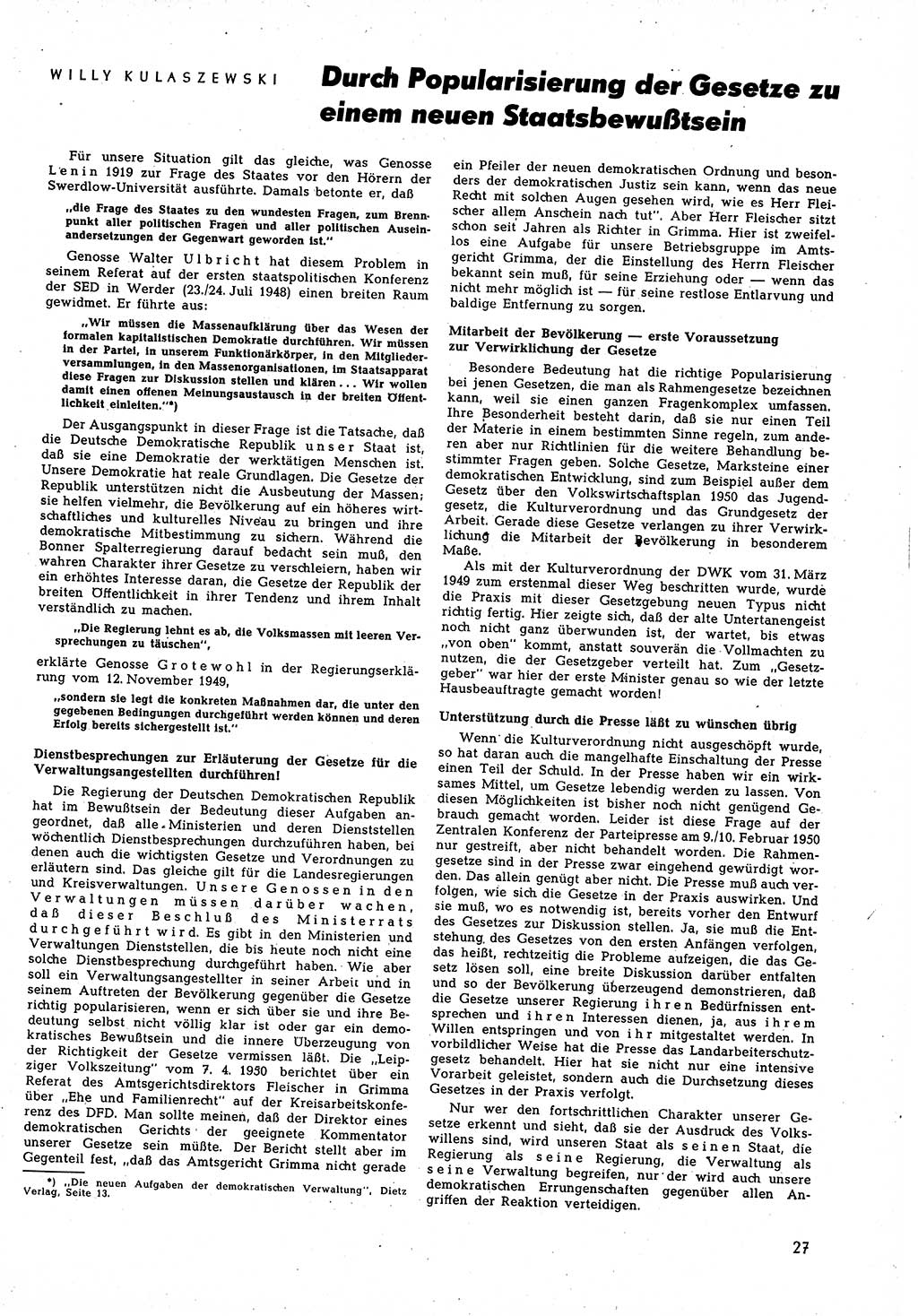 Neuer Weg (NW), Halbmonatsschrift für aktuelle Fragen der Arbeiterbewegung [Zentralkomitee (ZK) Sozialistische Einheitspartei Deutschlands (SED)], 5. Jahrgang [Deutsche Demokratische Republik (DDR)] 1950, Heft 10/27 (NW ZK SED DDR 1950, H. 10/27)