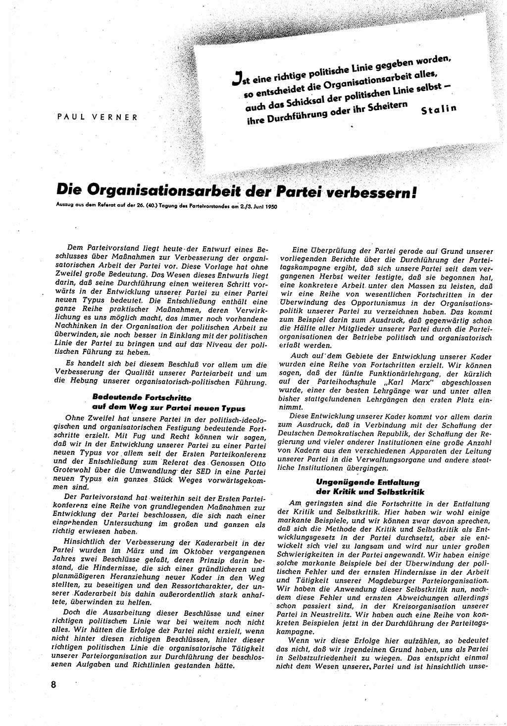 Neuer Weg (NW), Halbmonatsschrift für aktuelle Fragen der Arbeiterbewegung [Zentralkomitee (ZK) Sozialistische Einheitspartei Deutschlands (SED)], 5. Jahrgang [Deutsche Demokratische Republik (DDR)] 1950, Heft 12/8 (NW ZK SED DDR 1950, H. 12/8)