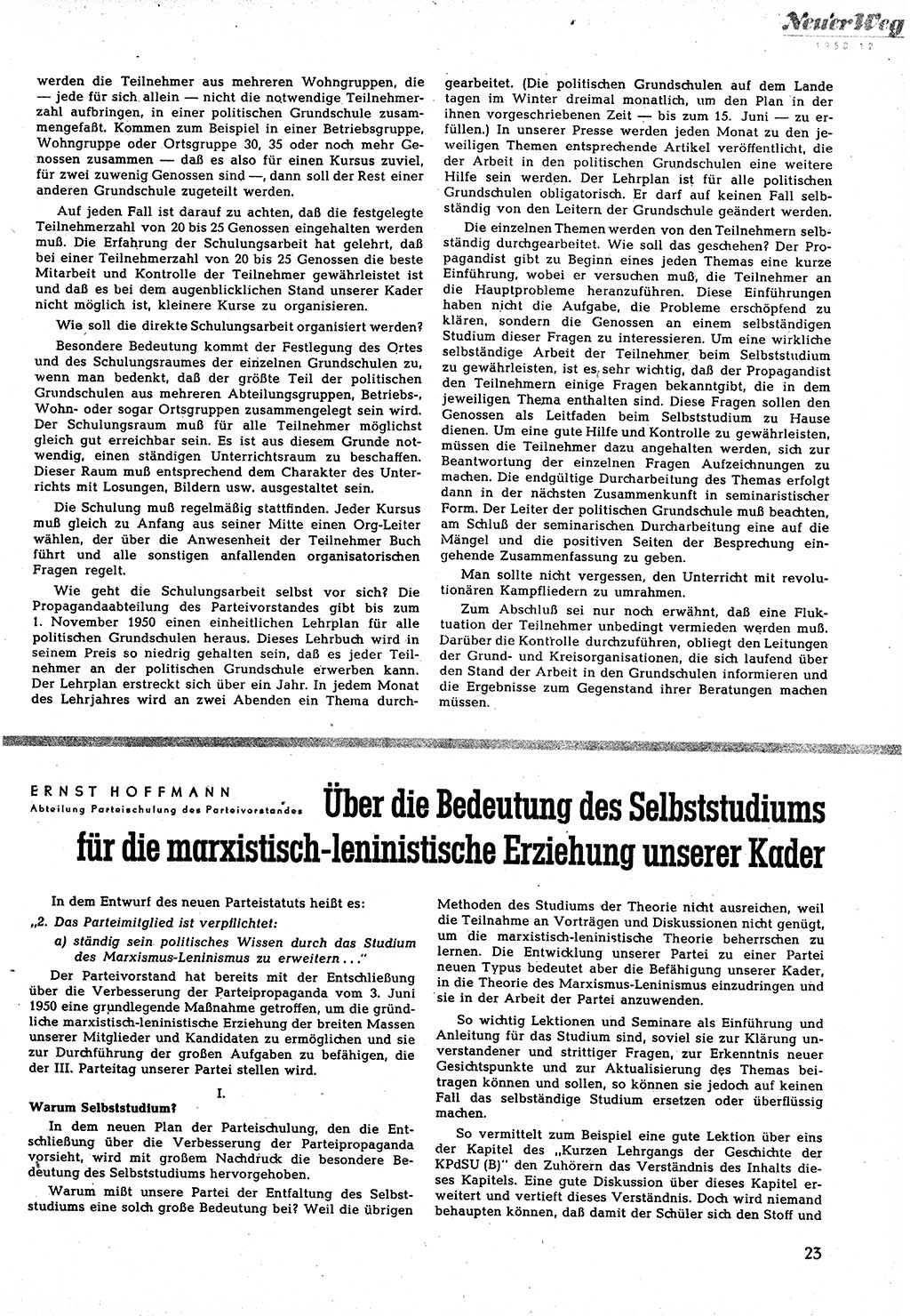 Neuer Weg (NW), Halbmonatsschrift für aktuelle Fragen der Arbeiterbewegung [Zentralkomitee (ZK) Sozialistische Einheitspartei Deutschlands (SED)], 5. Jahrgang [Deutsche Demokratische Republik (DDR)] 1950, Heft 12/23 (NW ZK SED DDR 1950, H. 12/23)