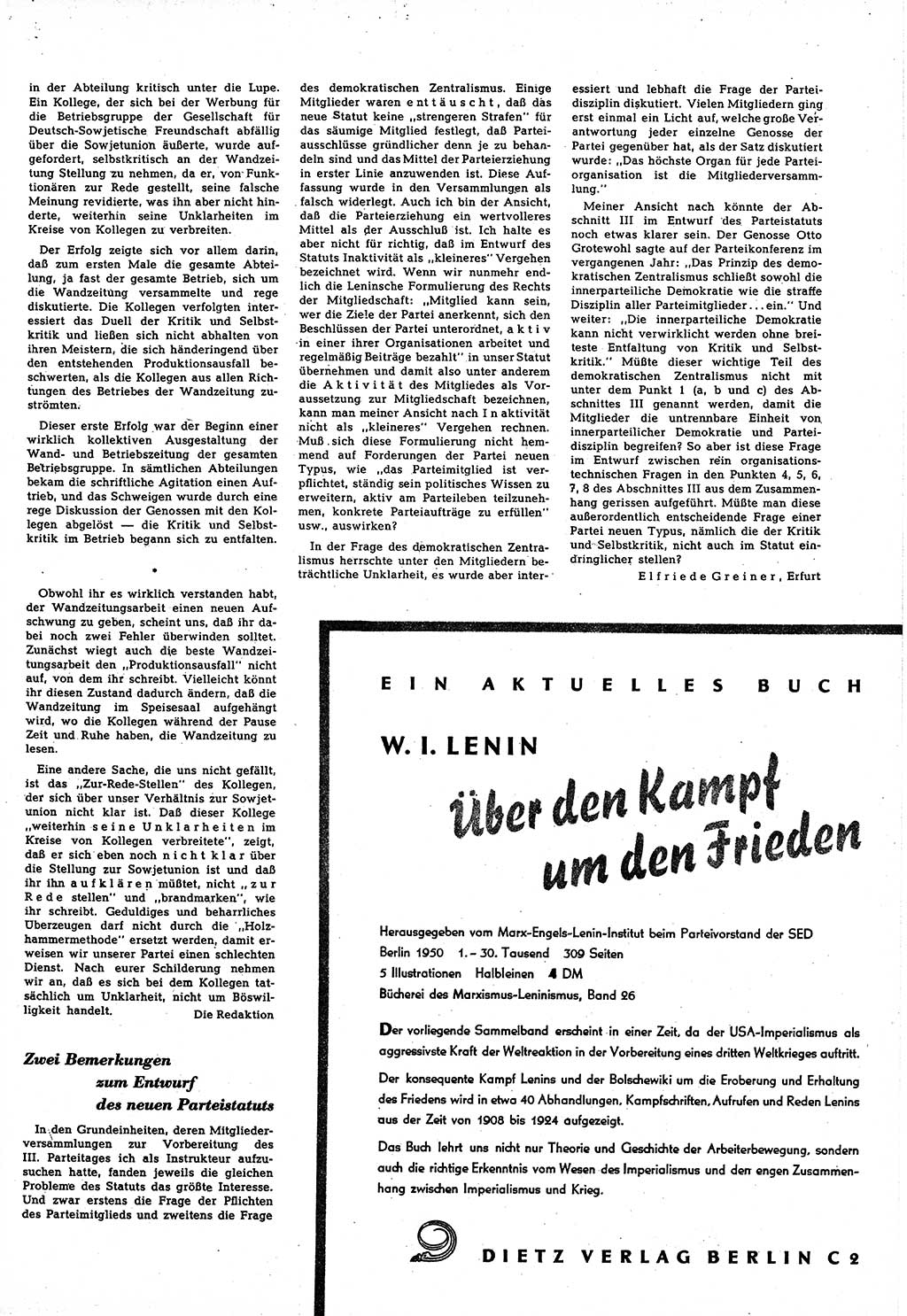 Neuer Weg (NW), Halbmonatsschrift für aktuelle Fragen der Arbeiterbewegung [Zentralkomitee (ZK) Sozialistische Einheitspartei Deutschlands (SED)], 5. Jahrgang [Deutsche Demokratische Republik (DDR)] 1950, Heft 12/33 (NW ZK SED DDR 1950, H. 12/33)