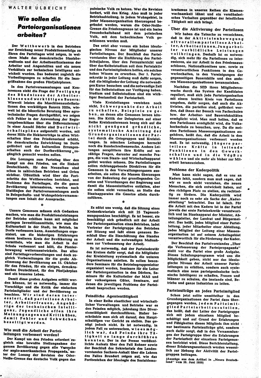 Neuer Weg (NW), Halbmonatsschrift für aktuelle Fragen der Arbeiterbewegung [Zentralkomitee (ZK) Sozialistische Einheitspartei Deutschlands (SED)], 5. Jahrgang [Deutsche Demokratische Republik (DDR)] 1950, Heft 13/9 (NW ZK SED DDR 1950, H. 13/9)