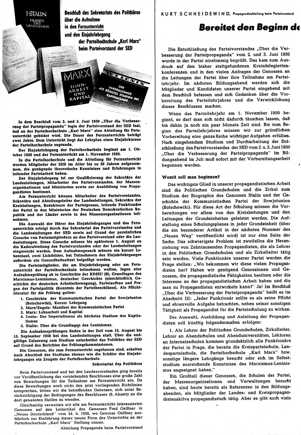 Neuer Weg (NW), Halbmonatsschrift für aktuelle Fragen der Arbeiterbewegung [Zentralkomitee (ZK) Sozialistische Einheitspartei Deutschlands (SED)], 5. Jahrgang [Deutsche Demokratische Republik (DDR)] 1950, Heft 13/24 (NW ZK SED DDR 1950, H. 13/24)