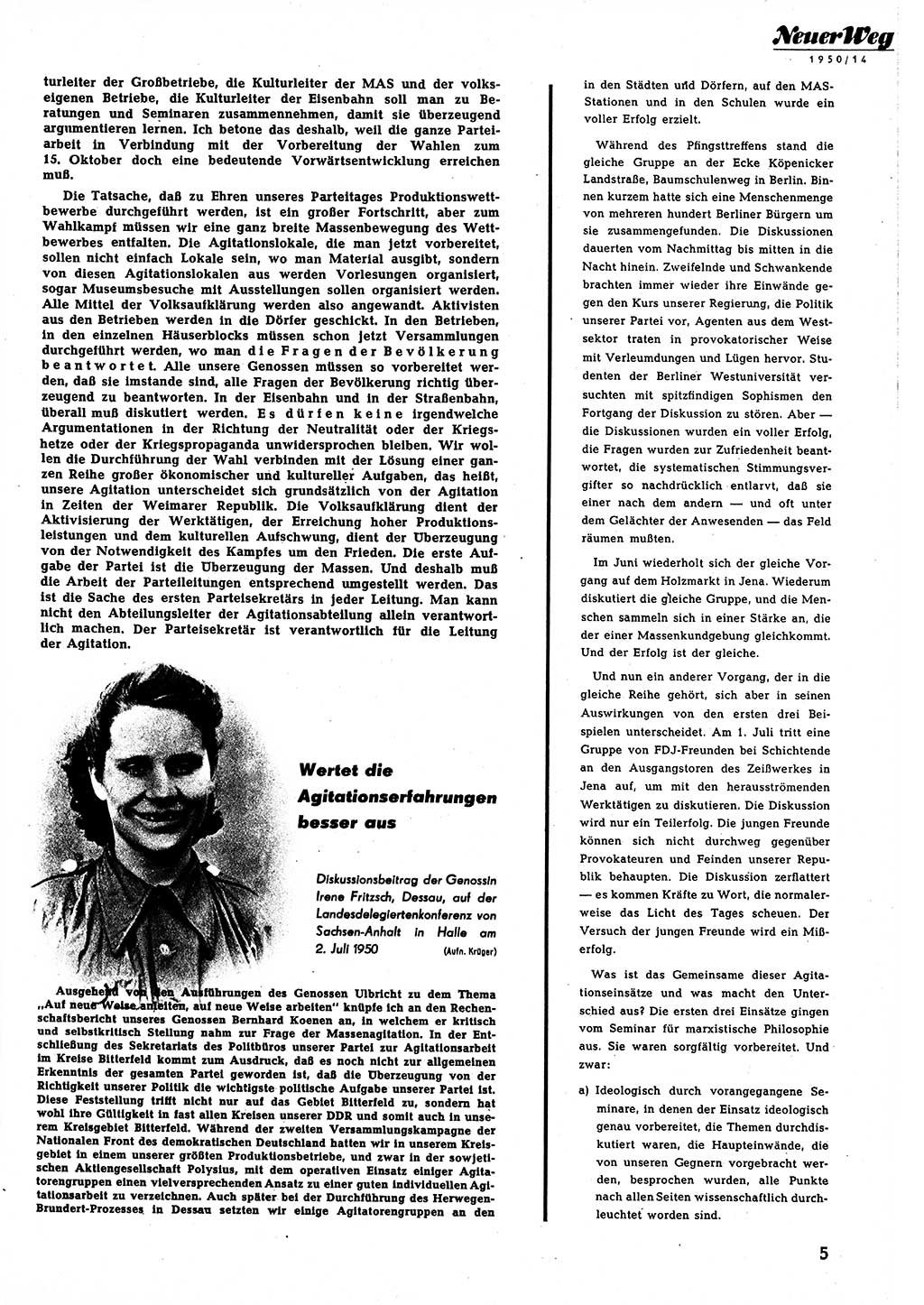 Neuer Weg (NW), Halbmonatsschrift für aktuelle Fragen der Arbeiterbewegung [Zentralkomitee (ZK) Sozialistische Einheitspartei Deutschlands (SED)], 5. Jahrgang [Deutsche Demokratische Republik (DDR)] 1950, Heft 14/5 (NW ZK SED DDR 1950, H. 14/5)