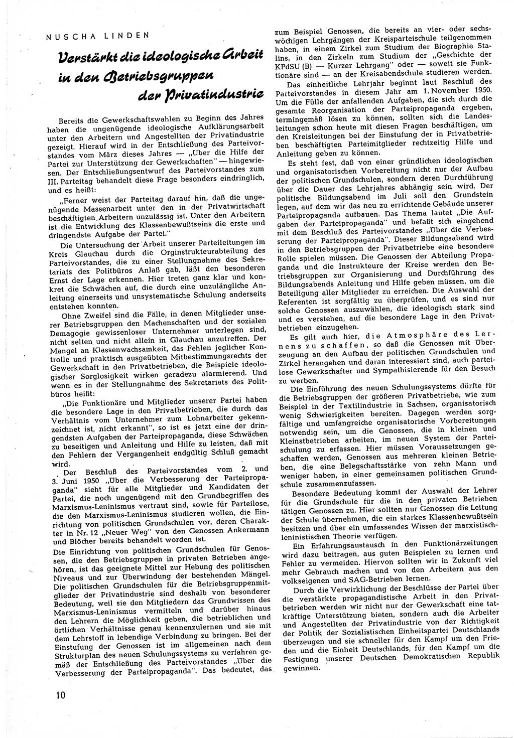 Neuer Weg (NW), Halbmonatsschrift für aktuelle Fragen der Arbeiterbewegung [Zentralkomitee (ZK) Sozialistische Einheitspartei Deutschlands (SED)], 5. Jahrgang [Deutsche Demokratische Republik (DDR)] 1950, Heft 14/10 (NW ZK SED DDR 1950, H. 14/10)