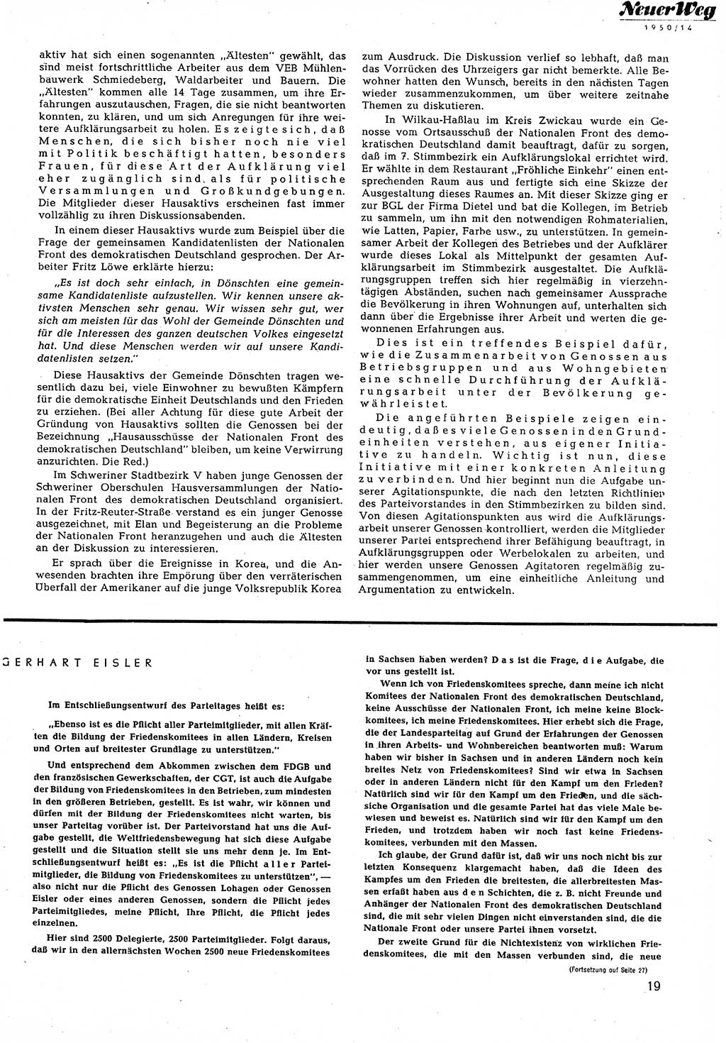 Neuer Weg (NW), Halbmonatsschrift für aktuelle Fragen der Arbeiterbewegung [Zentralkomitee (ZK) Sozialistische Einheitspartei Deutschlands (SED)], 5. Jahrgang [Deutsche Demokratische Republik (DDR)] 1950, Heft 14/19 (NW ZK SED DDR 1950, H. 14/19)