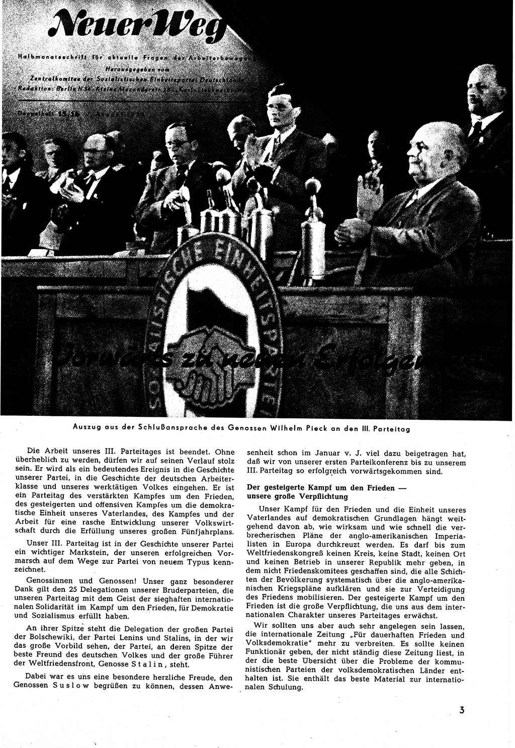 Neuer Weg (NW), Halbmonatsschrift für aktuelle Fragen der Arbeiterbewegung [Zentralkomitee (ZK) Sozialistische Einheitspartei Deutschlands (SED)], 5. Jahrgang [Deutsche Demokratische Republik (DDR)] 1950, Heft 15/3 (NW ZK SED DDR 1950, H. 15/3)