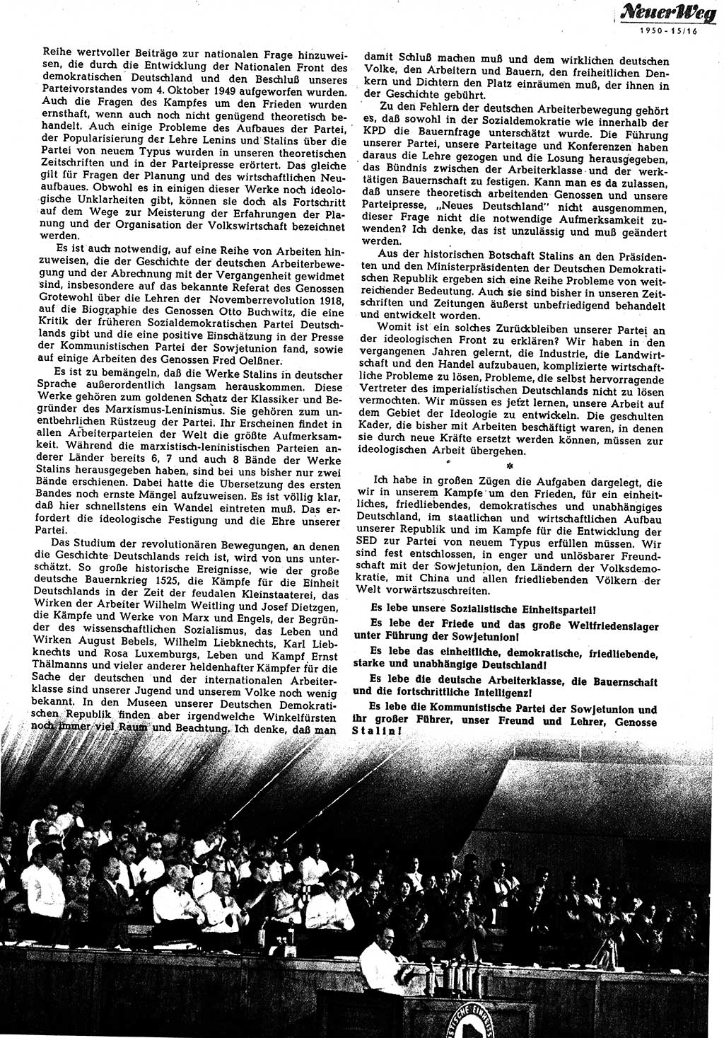 Neuer Weg (NW), Halbmonatsschrift für aktuelle Fragen der Arbeiterbewegung [Zentralkomitee (ZK) Sozialistische Einheitspartei Deutschlands (SED)], 5. Jahrgang [Deutsche Demokratische Republik (DDR)] 1950, Heft 15/37 (NW ZK SED DDR 1950, H. 15/37)