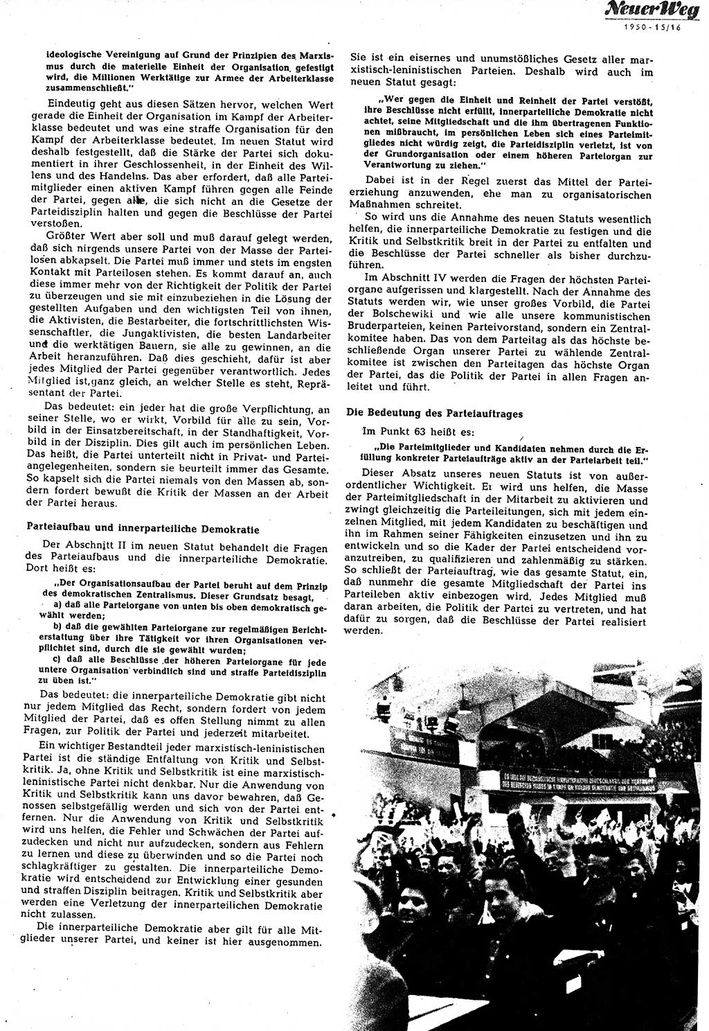 Neuer Weg (NW), Halbmonatsschrift für aktuelle Fragen der Arbeiterbewegung [Zentralkomitee (ZK) Sozialistische Einheitspartei Deutschlands (SED)], 5. Jahrgang [Deutsche Demokratische Republik (DDR)] 1950, Heft 15/39 (NW ZK SED DDR 1950, H. 15/39)