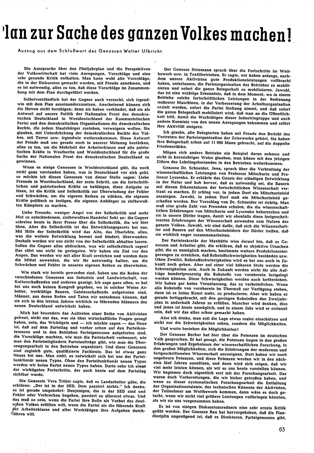 Neuer Weg (NW), Halbmonatsschrift für aktuelle Fragen der Arbeiterbewegung [Zentralkomitee (ZK) Sozialistische Einheitspartei Deutschlands (SED)], 5. Jahrgang [Deutsche Demokratische Republik (DDR)] 1950, Heft 15/63 (NW ZK SED DDR 1950, H. 15/63)