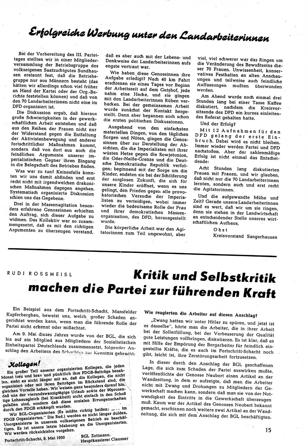 Neuer Weg (NW), Halbmonatsschrift für aktuelle Fragen der Arbeiterbewegung [Zentralkomitee (ZK) Sozialistische Einheitspartei Deutschlands (SED)], 5. Jahrgang [Deutsche Demokratische Republik (DDR)] 1950, Heft 17/15 (NW ZK SED DDR 1950, H. 17/15)