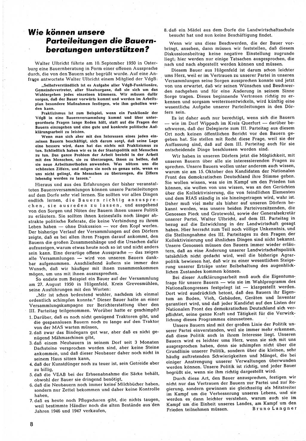 Neuer Weg (NW), Halbmonatsschrift für aktuelle Fragen der Arbeiterbewegung [Zentralkomitee (ZK) Sozialistische Einheitspartei Deutschlands (SED)], 5. Jahrgang [Deutsche Demokratische Republik (DDR)] 1950, Heft 19/8 (NW ZK SED DDR 1950, H. 19/8)