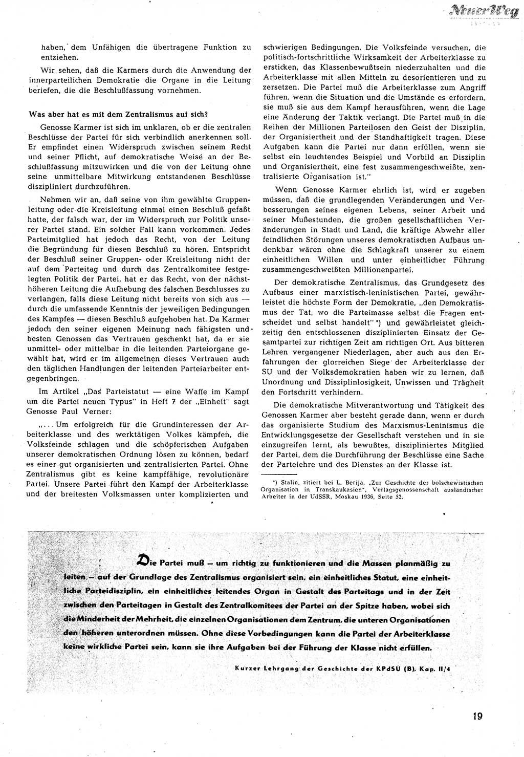 Neuer Weg (NW), Halbmonatsschrift für aktuelle Fragen der Arbeiterbewegung [Zentralkomitee (ZK) Sozialistische Einheitspartei Deutschlands (SED)], 5. Jahrgang [Deutsche Demokratische Republik (DDR)] 1950, Heft 19/19 (NW ZK SED DDR 1950, H. 19/19)