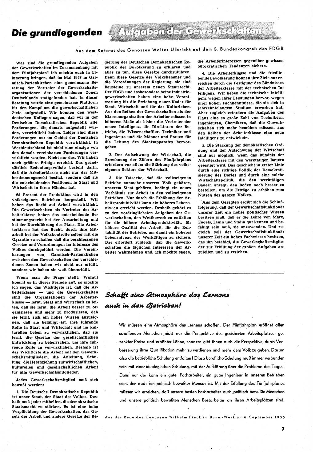 Neuer Weg (NW), Halbmonatsschrift für aktuelle Fragen der Arbeiterbewegung [Zentralkomitee (ZK) Sozialistische Einheitspartei Deutschlands (SED)], 5. Jahrgang [Deutsche Demokratische Republik (DDR)] 1950, Heft 20/7 (NW ZK SED DDR 1950, H. 20/7)