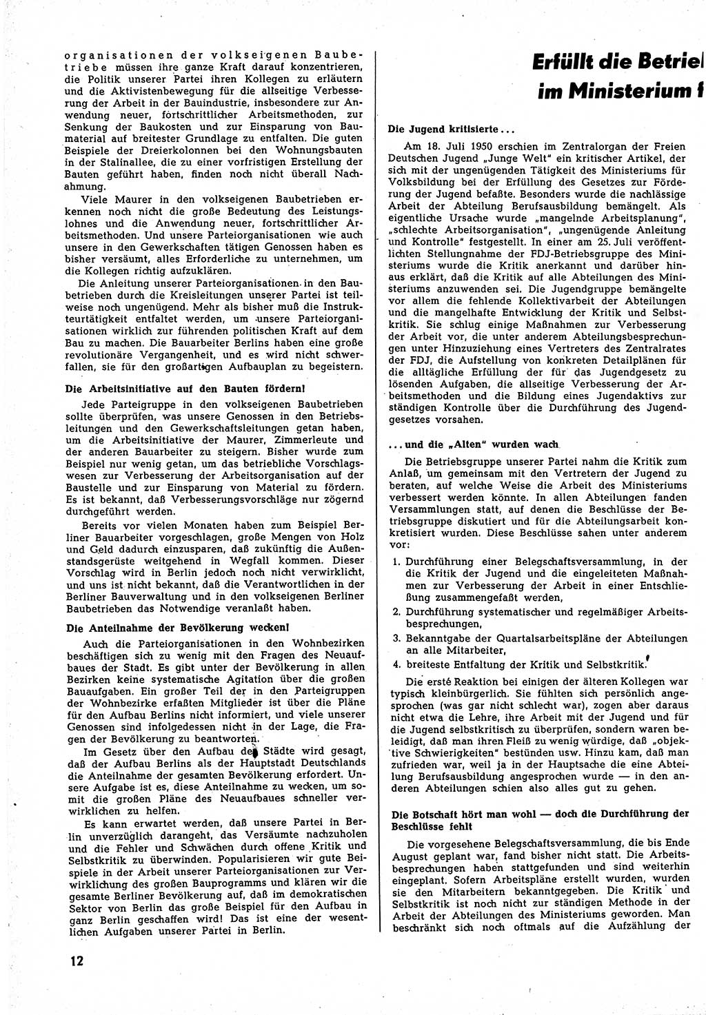 Neuer Weg (NW), Halbmonatsschrift für aktuelle Fragen der Arbeiterbewegung [Zentralkomitee (ZK) Sozialistische Einheitspartei Deutschlands (SED)], 5. Jahrgang [Deutsche Demokratische Republik (DDR)] 1950, Heft 20/12 (NW ZK SED DDR 1950, H. 20/12)