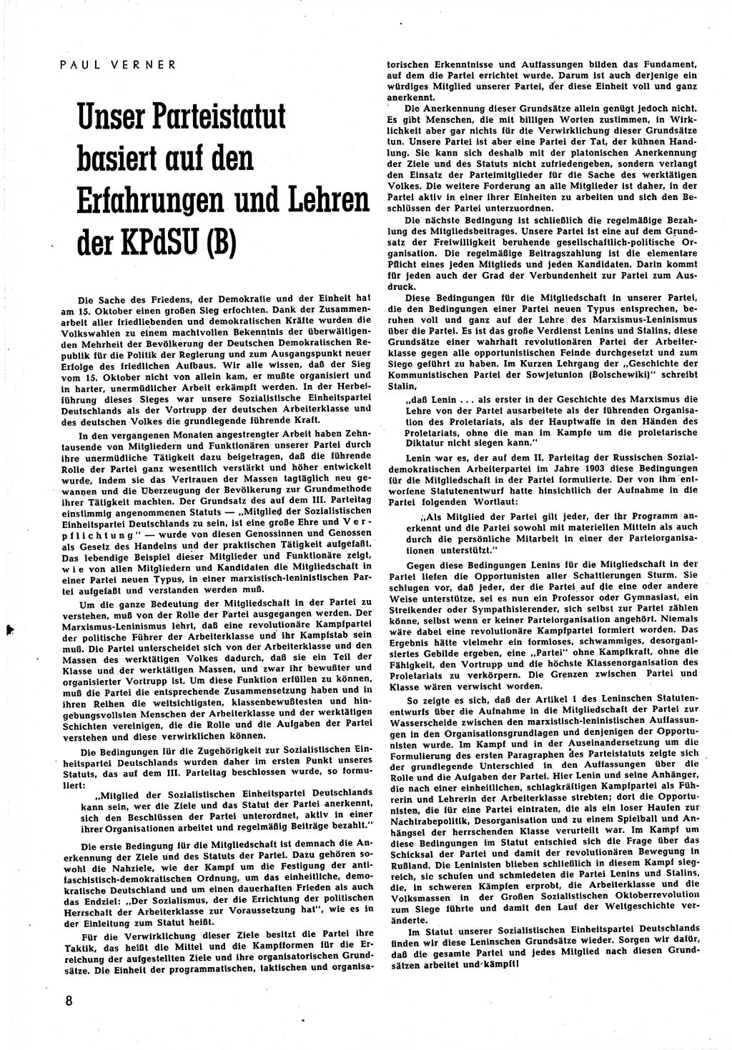 Neuer Weg (NW), Halbmonatsschrift für aktuelle Fragen der Arbeiterbewegung [Zentralkomitee (ZK) Sozialistische Einheitspartei Deutschlands (SED)], 5. Jahrgang [Deutsche Demokratische Republik (DDR)] 1950, Heft 21/8 (NW ZK SED DDR 1950, H. 21/8)