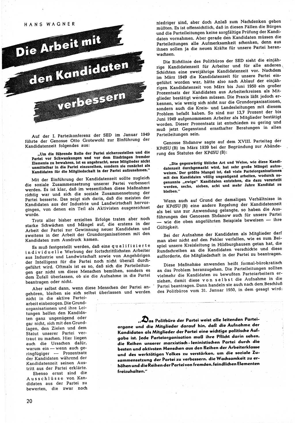 Neuer Weg (NW), Halbmonatsschrift für aktuelle Fragen der Arbeiterbewegung [Zentralkomitee (ZK) Sozialistische Einheitspartei Deutschlands (SED)], 5. Jahrgang [Deutsche Demokratische Republik (DDR)] 1950, Heft 21/20 (NW ZK SED DDR 1950, H. 21/20)