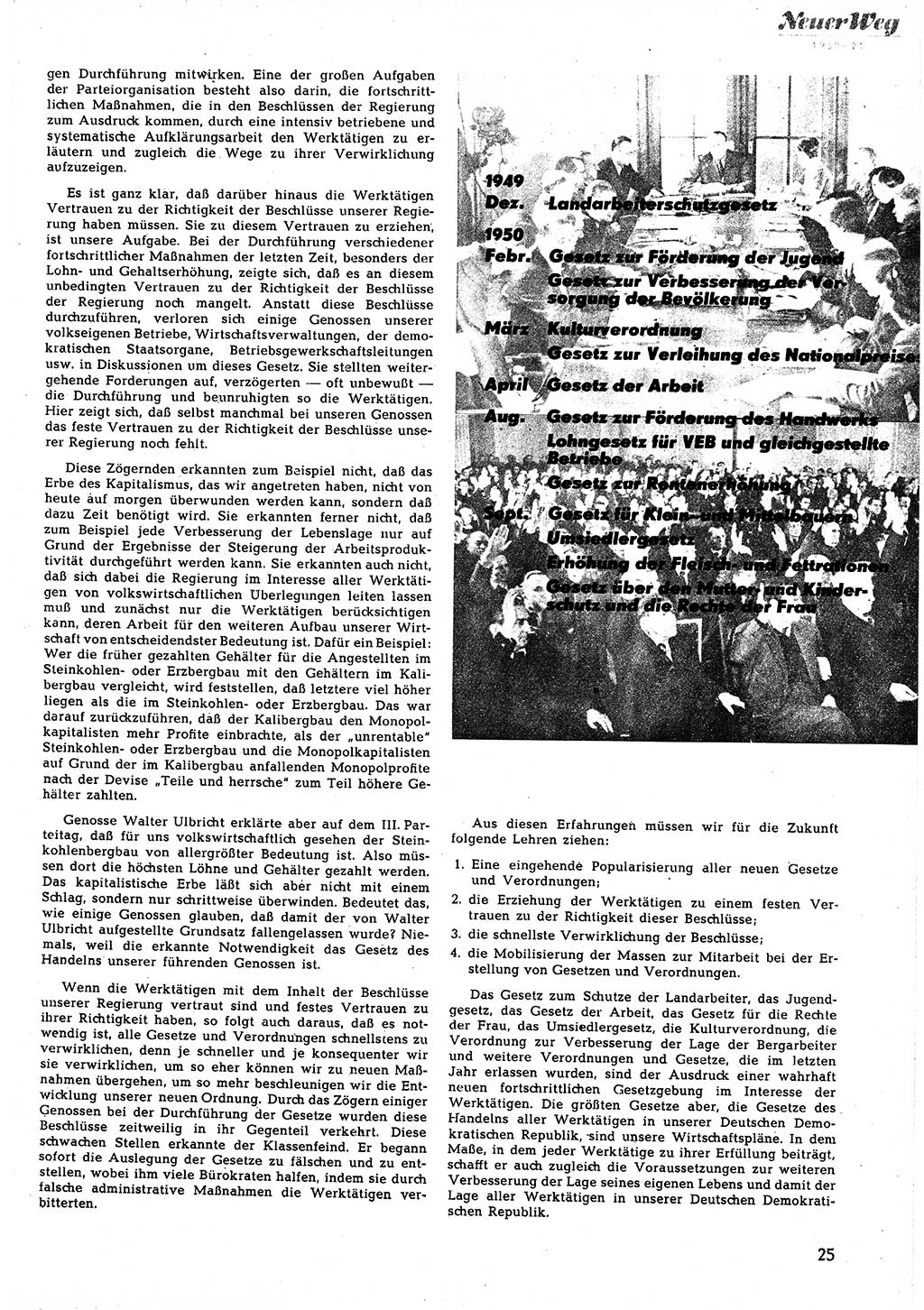 Neuer Weg (NW), Halbmonatsschrift für aktuelle Fragen der Arbeiterbewegung [Zentralkomitee (ZK) Sozialistische Einheitspartei Deutschlands (SED)], 5. Jahrgang [Deutsche Demokratische Republik (DDR)] 1950, Heft 21/25 (NW ZK SED DDR 1950, H. 21/25)