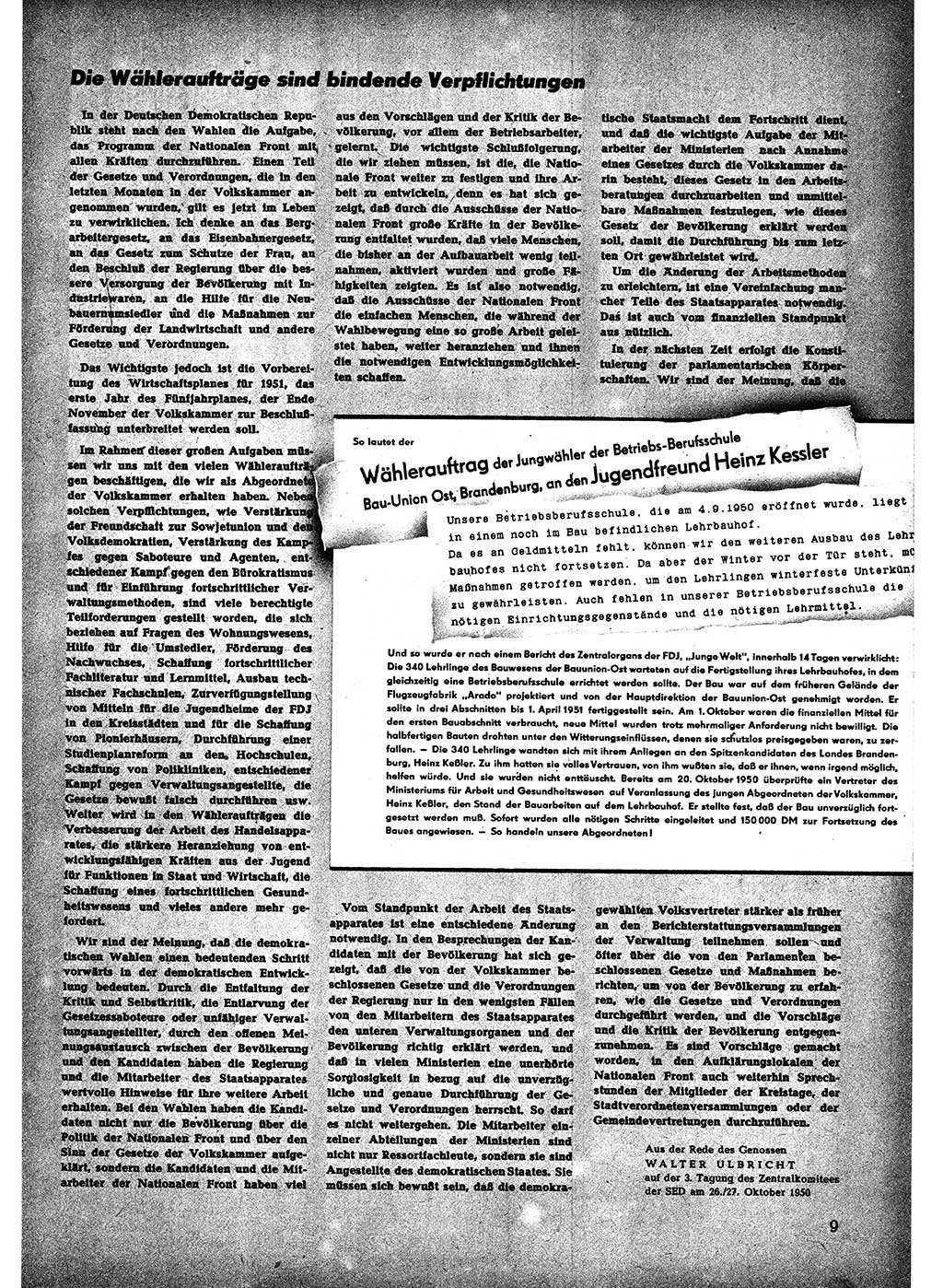 Neuer Weg (NW), Halbmonatsschrift für aktuelle Fragen der Arbeiterbewegung [Zentralkomitee (ZK) Sozialistische Einheitspartei Deutschlands (SED)], 5. Jahrgang [Deutsche Demokratische Republik (DDR)] 1950, Heft 22/9 (NW ZK SED DDR 1950, H. 22/9)