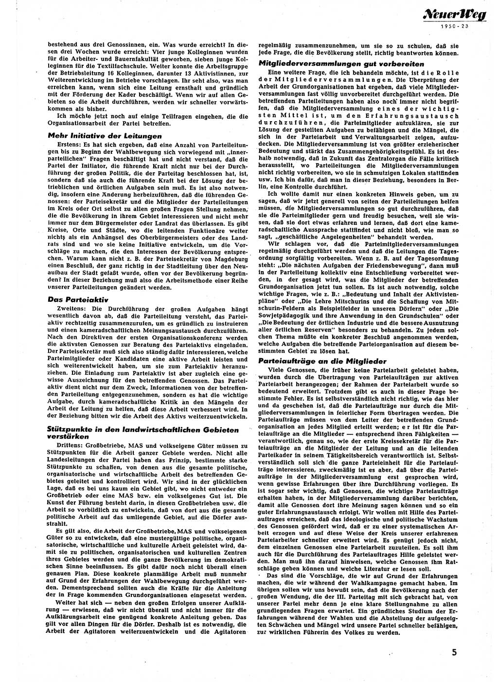 Neuer Weg (NW), Halbmonatsschrift für aktuelle Fragen der Arbeiterbewegung [Zentralkomitee (ZK) Sozialistische Einheitspartei Deutschlands (SED)], 5. Jahrgang [Deutsche Demokratische Republik (DDR)] 1950, Heft 23/5 (NW ZK SED DDR 1950, H. 23/5)