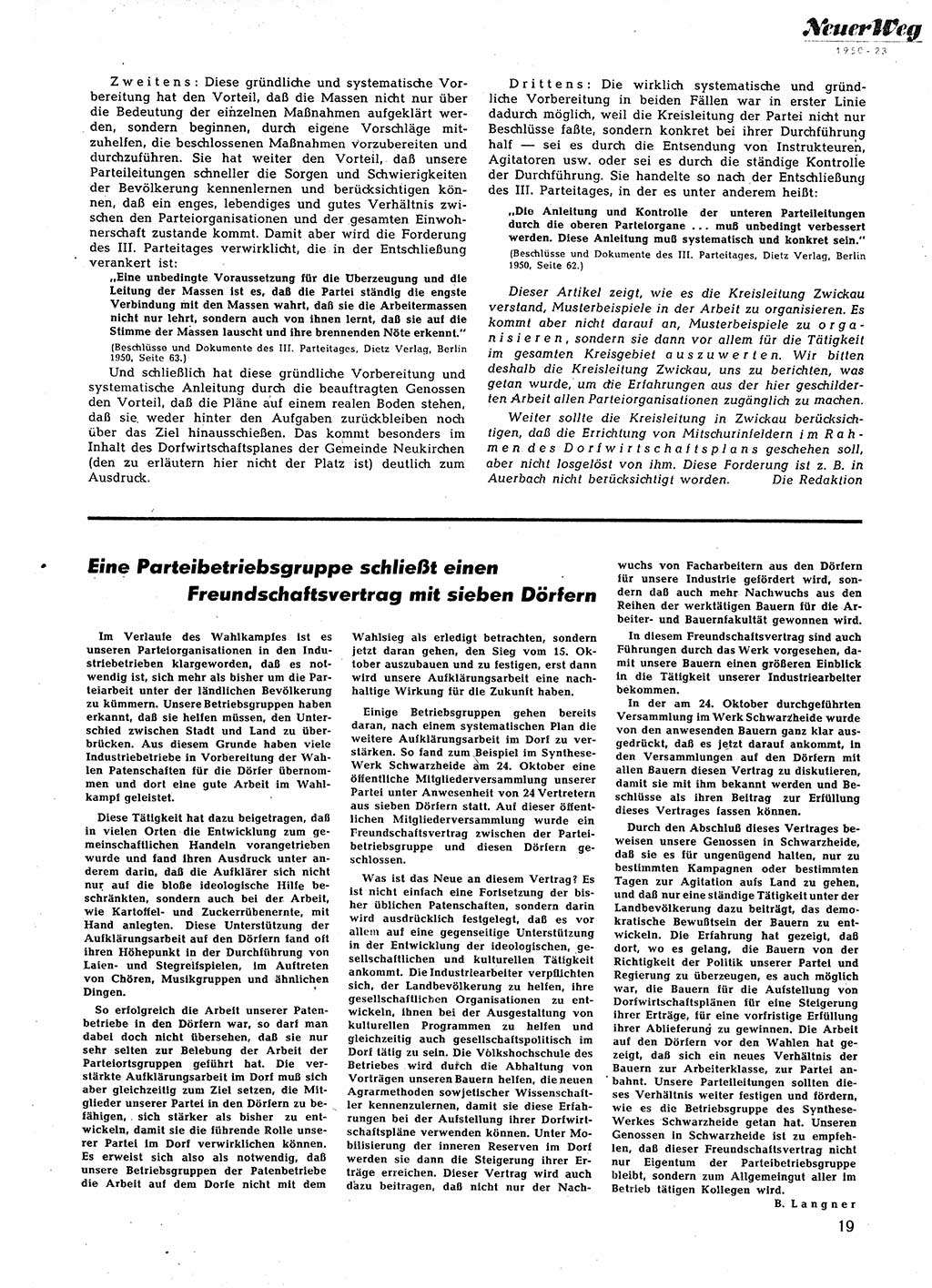 Neuer Weg (NW), Halbmonatsschrift für aktuelle Fragen der Arbeiterbewegung [Zentralkomitee (ZK) Sozialistische Einheitspartei Deutschlands (SED)], 5. Jahrgang [Deutsche Demokratische Republik (DDR)] 1950, Heft 23/19 (NW ZK SED DDR 1950, H. 23/19)