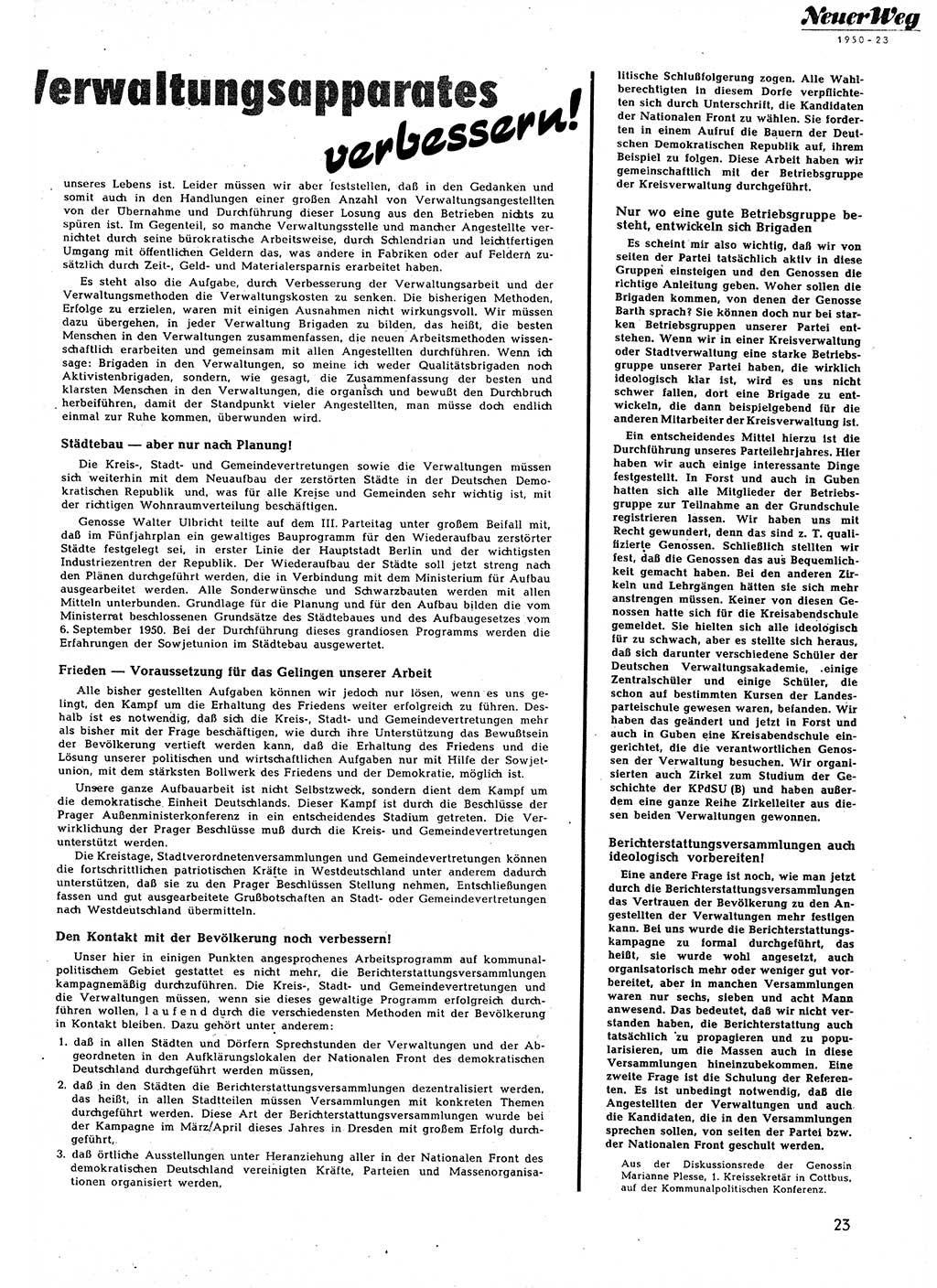 Neuer Weg (NW), Halbmonatsschrift für aktuelle Fragen der Arbeiterbewegung [Zentralkomitee (ZK) Sozialistische Einheitspartei Deutschlands (SED)], 5. Jahrgang [Deutsche Demokratische Republik (DDR)] 1950, Heft 23/23 (NW ZK SED DDR 1950, H. 23/23)