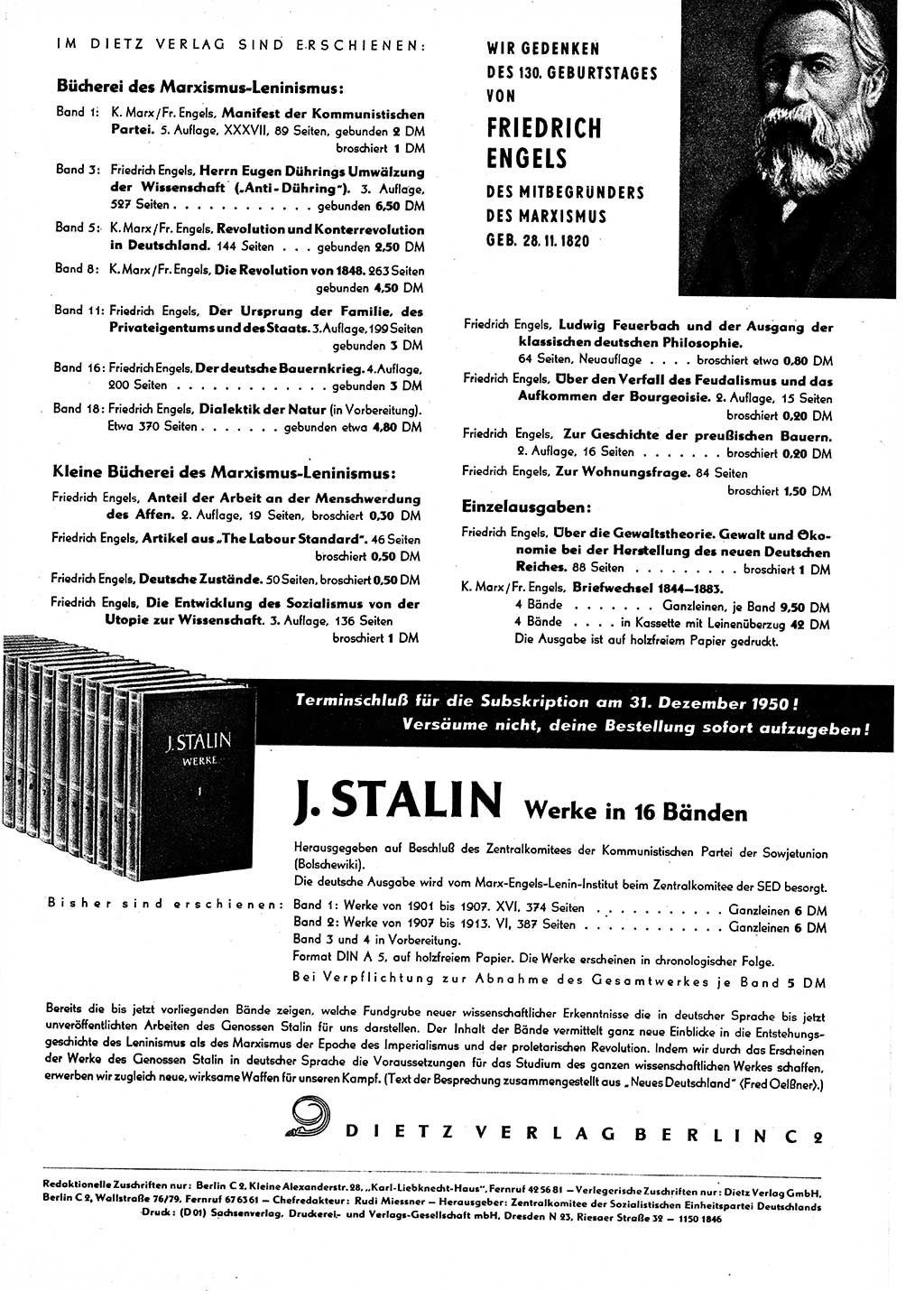 Neuer Weg (NW), Halbmonatsschrift für aktuelle Fragen der Arbeiterbewegung [Zentralkomitee (ZK) Sozialistische Einheitspartei Deutschlands (SED)], 5. Jahrgang [Deutsche Demokratische Republik (DDR)] 1950, Heft 23/33 (NW ZK SED DDR 1950, H. 23/33)