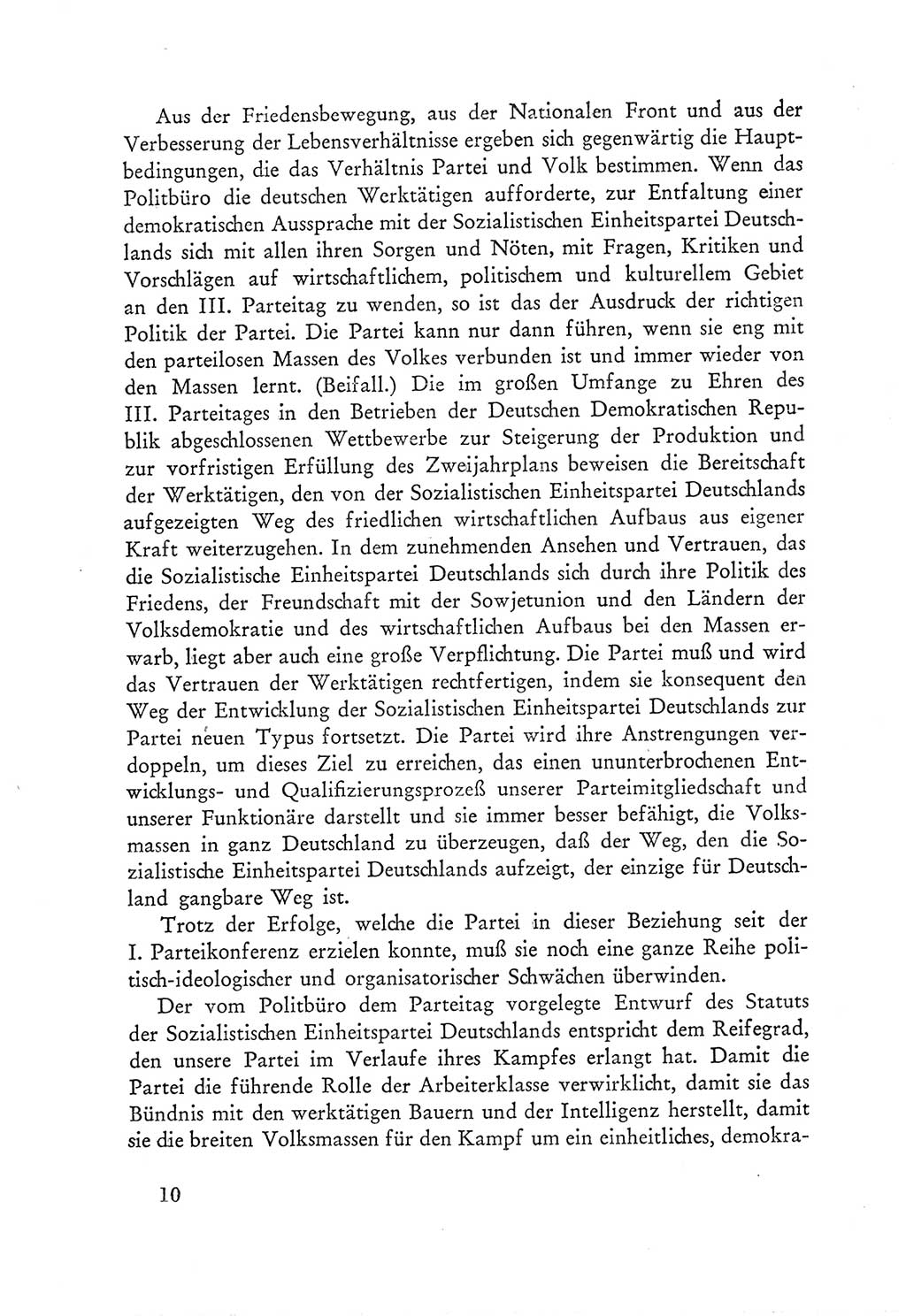 Protokoll der Verhandlungen des Ⅲ. Parteitages der Sozialistischen Einheitspartei Deutschlands (SED) [Deutsche Demokratische Republik (DDR)] 1950, Band 1, Seite 10 (Prot. Verh. Ⅲ. PT SED DDR 1950, Bd. 1, S. 10)