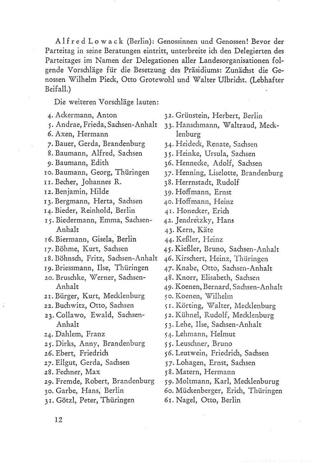 Protokoll der Verhandlungen des Ⅲ. Parteitages der Sozialistischen Einheitspartei Deutschlands (SED) [Deutsche Demokratische Republik (DDR)] 1950, Band 1, Seite 12 (Prot. Verh. Ⅲ. PT SED DDR 1950, Bd. 1, S. 12)