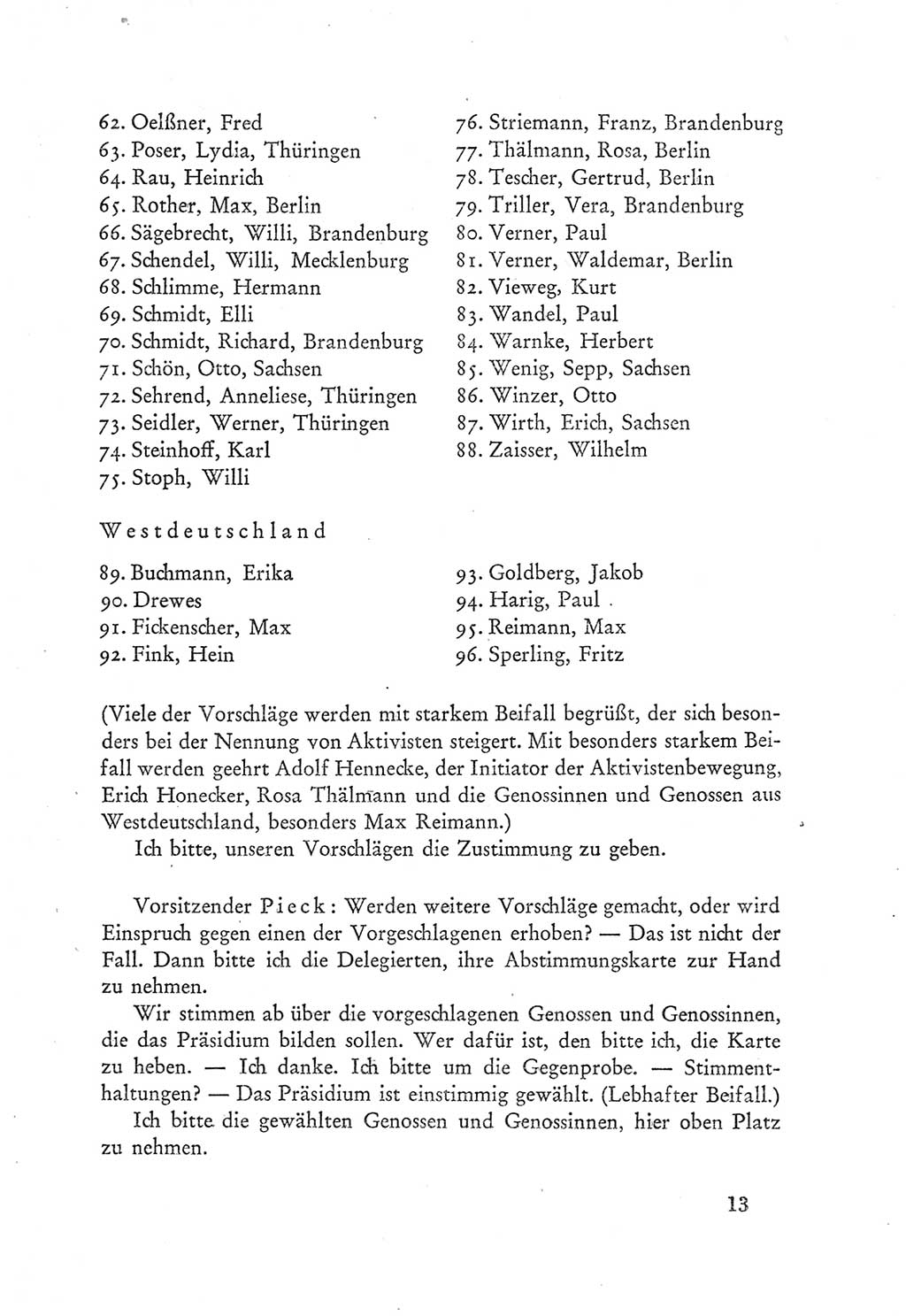 Protokoll der Verhandlungen des Ⅲ. Parteitages der Sozialistischen Einheitspartei Deutschlands (SED) [Deutsche Demokratische Republik (DDR)] 1950, Band 1, Seite 13 (Prot. Verh. Ⅲ. PT SED DDR 1950, Bd. 1, S. 13)