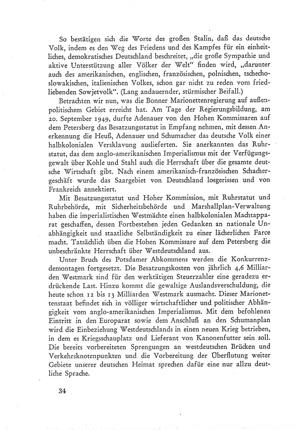 Protokoll der Verhandlungen des Ⅲ. Parteitages der Sozialistischen Einheitspartei Deutschlands (SED) [Deutsche Demokratische Republik (DDR)] 1950, Band 1, Seite 34 (Prot. Verh. Ⅲ. PT SED DDR 1950, Bd. 1, S. 34)