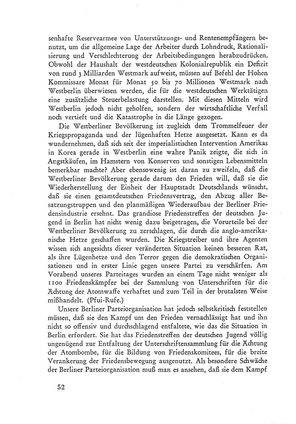 Protokoll der Verhandlungen des Ⅲ. Parteitages der Sozialistischen Einheitspartei Deutschlands (SED) [Deutsche Demokratische Republik (DDR)] 1950, Band 1, Seite 52 (Prot. Verh. Ⅲ. PT SED DDR 1950, Bd. 1, S. 52)